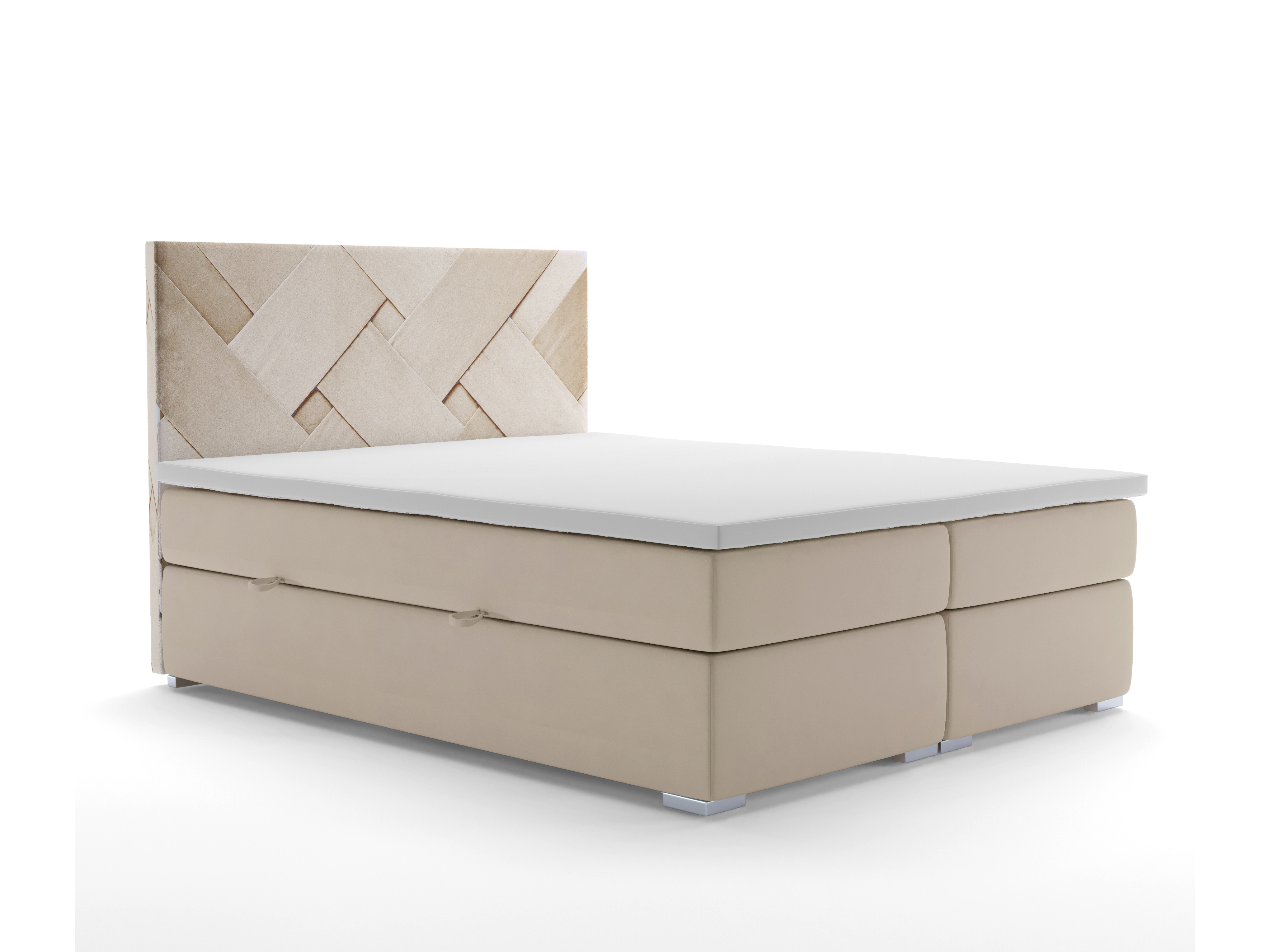 MOB, Manželská posteľ Boxspring 160 cm - Melo (béžová) (s úložným priestorom)