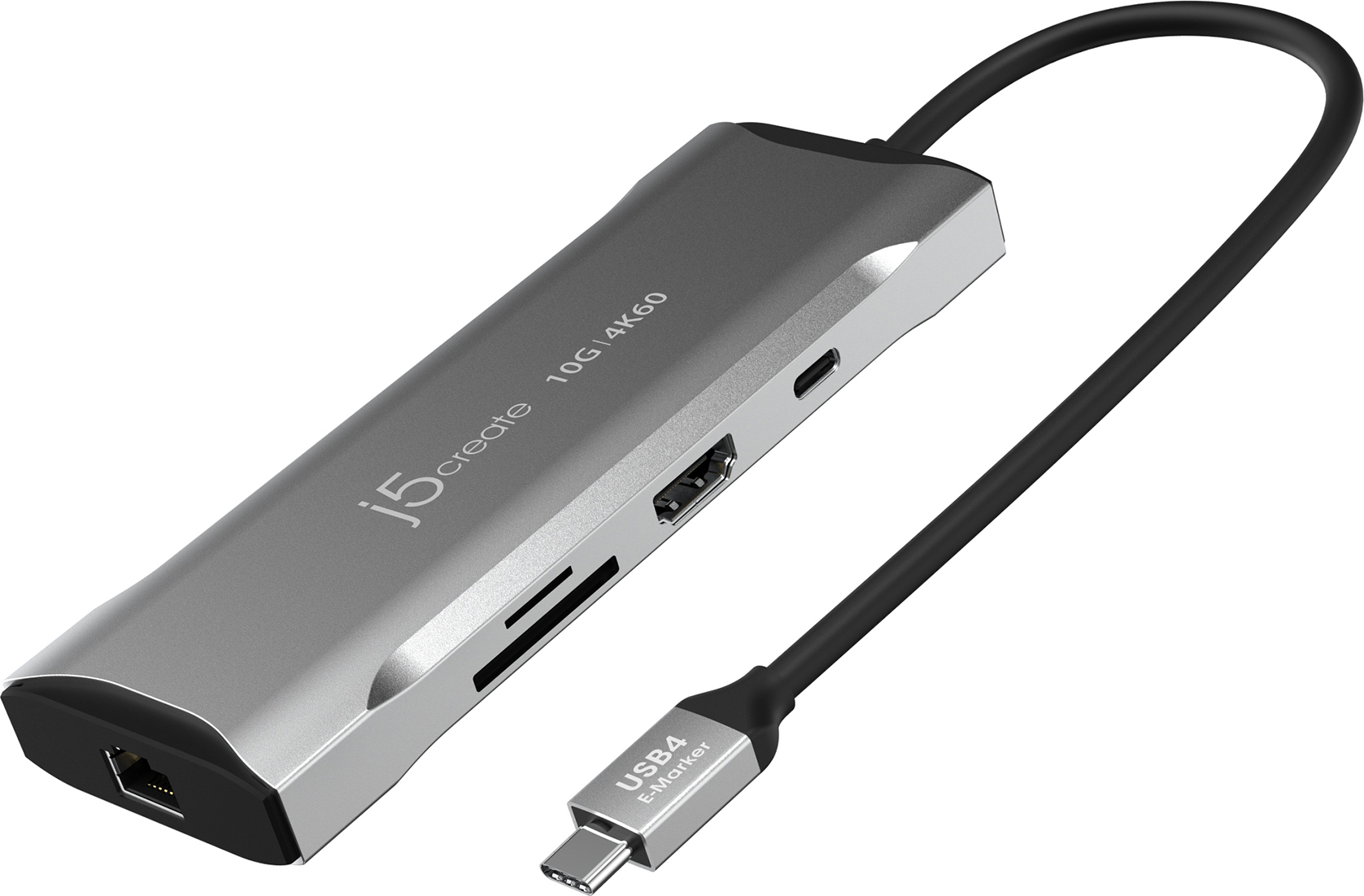 j5create JCD393-N 4K60 Elite USB-C® 10Gbps Mini Dock - káblový - USB 3.2 Gen 1 (3.1 Gen 1) Type-C - 100 W - 10,100,1000 Mbps - sivý - vesmírne sivý (JCD393-N)