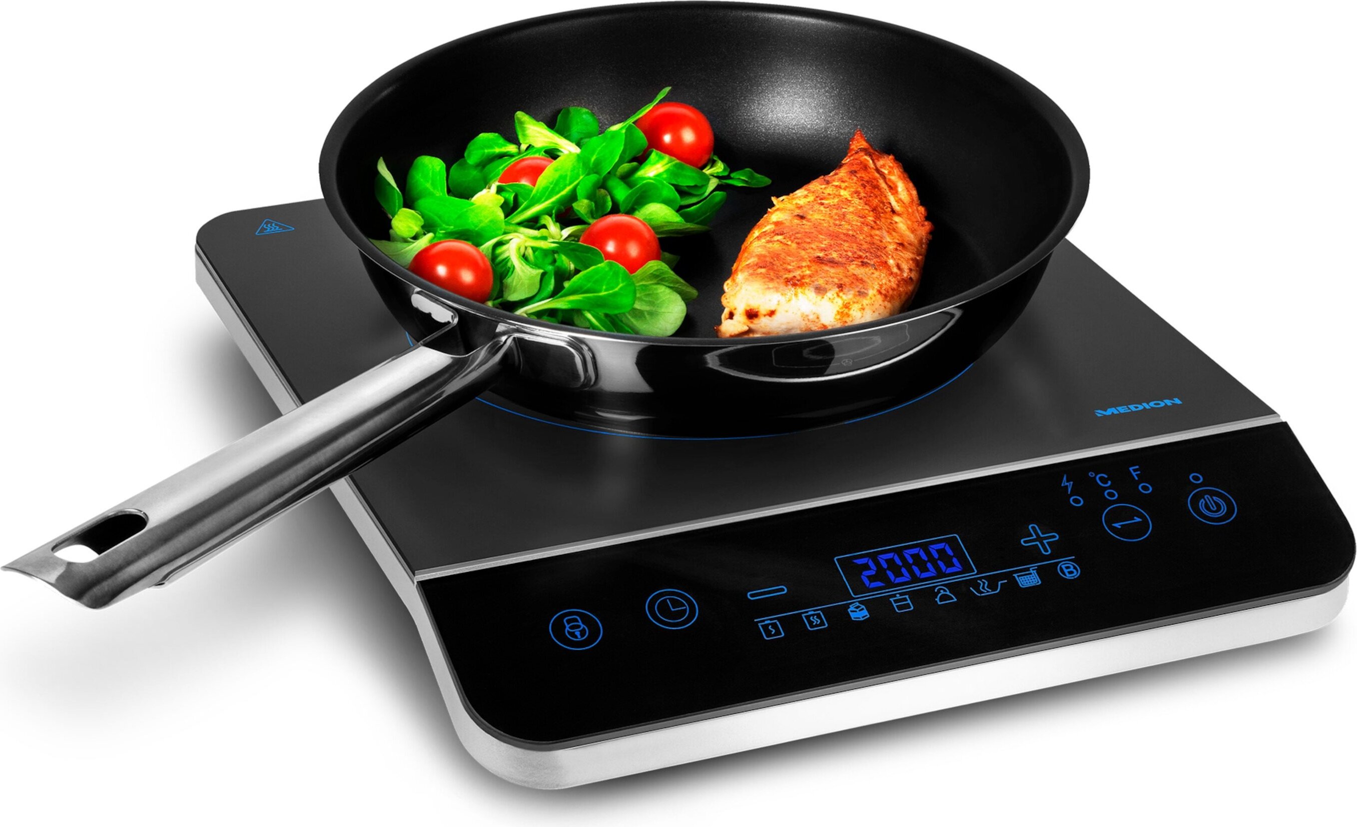 Indukčná varná doska MEDION / 2000 W / teplotný rozsah 60-240 °C / 8 automatických programov / 10 úrovní výkonu / LED displej / MD 17595 / čierna