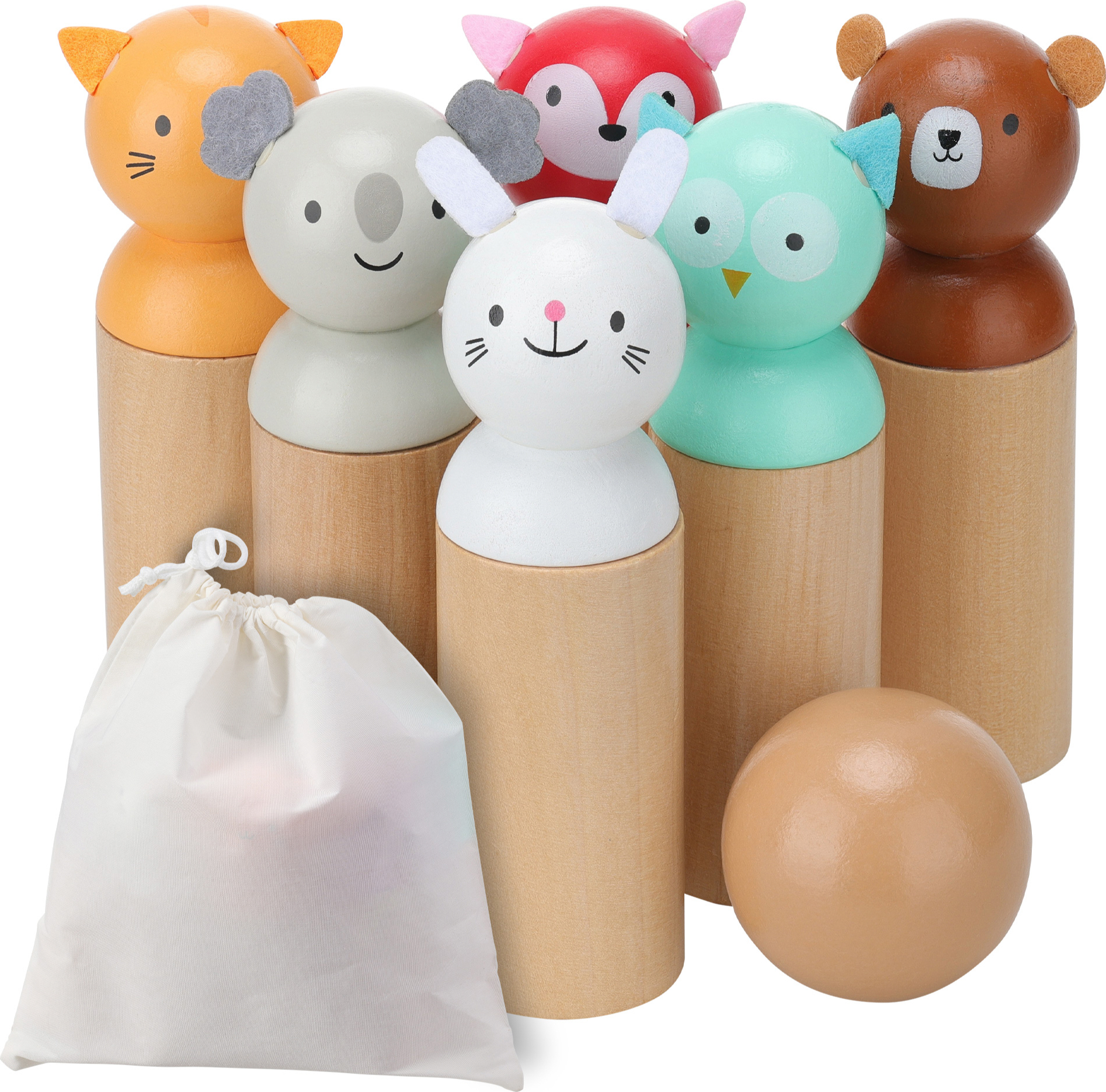 Navaris Bowling Set für Kinder - Kegelspiel für Kinder - Kegel aus Holz - Outdoor Spielzeug ab 2 Jahre - Holzkegel Kegelspiel - 6-Teilig NAV000025VK001C