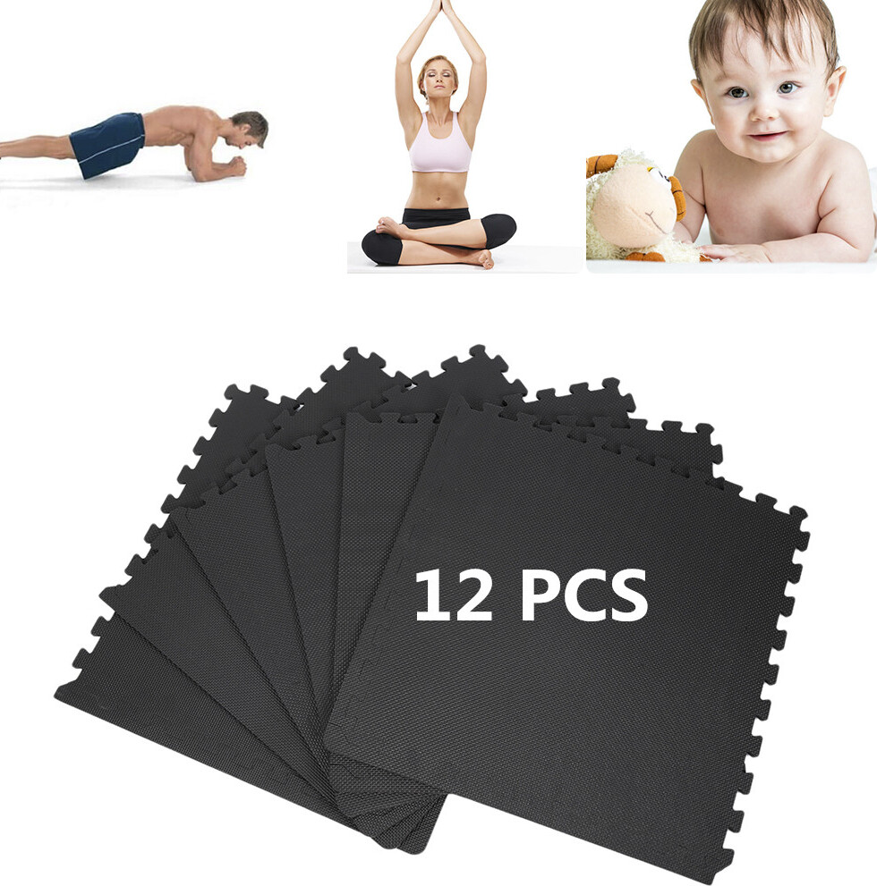 JEOBEST 12x EVA Schutzmatten Schutzmattenset Bodenschutzmatten Fitnessschutzmatten Trainingsmatten Unterlegmatten Sets in schwarz 60x60cm 581686