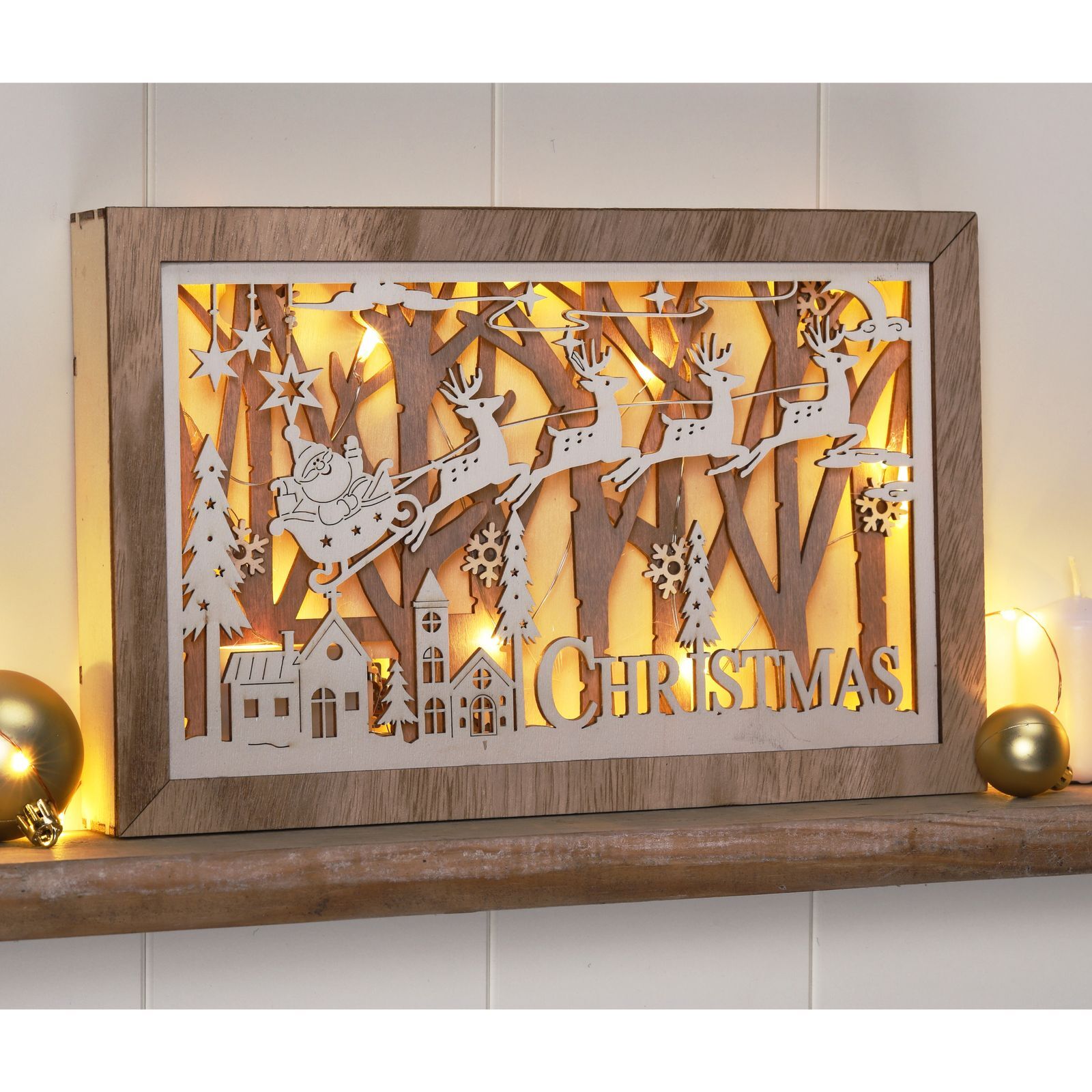 Haushalt International Holzdekoration, 15 warm weiße LEDs g-13324