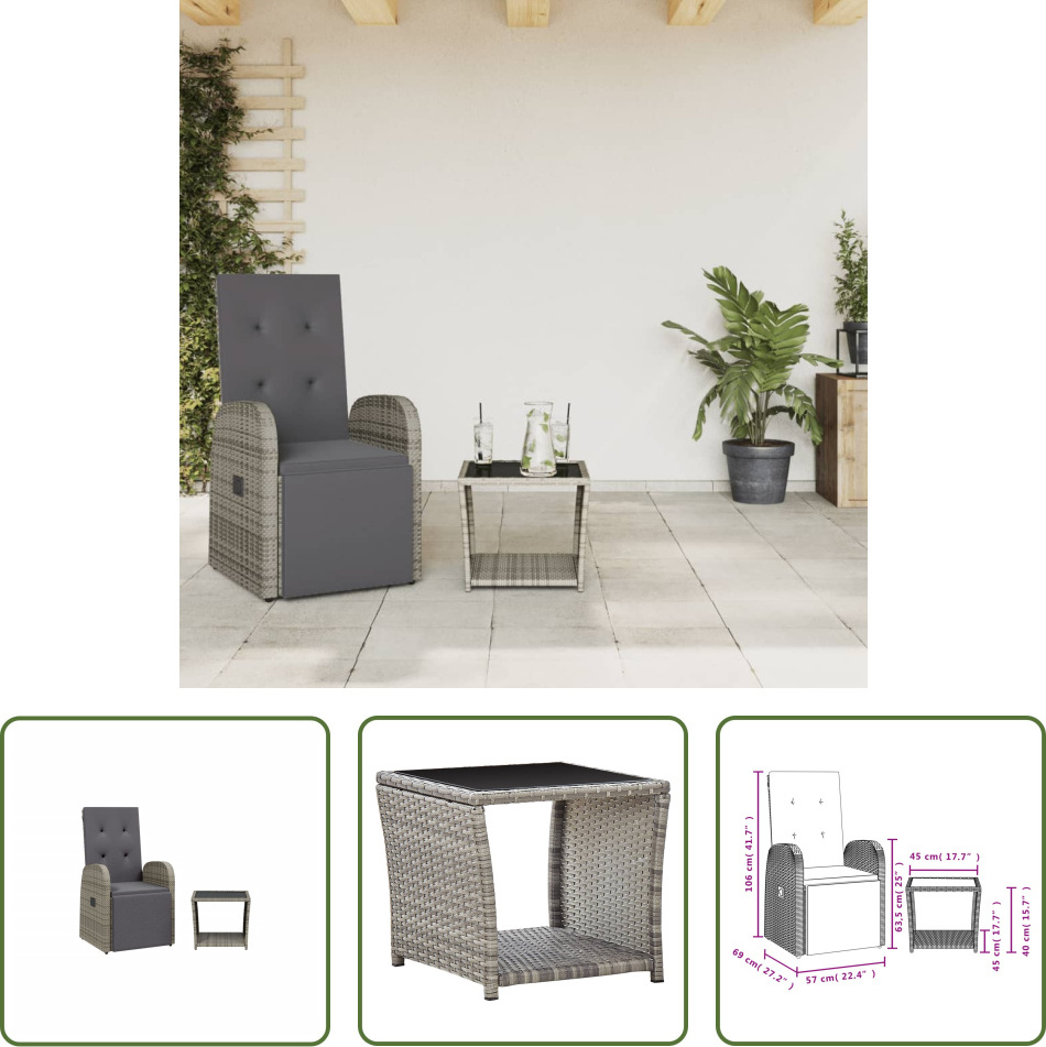 The Living Store 2-dielny záhradný jedálenský set s vankúšmi sivý polyratan