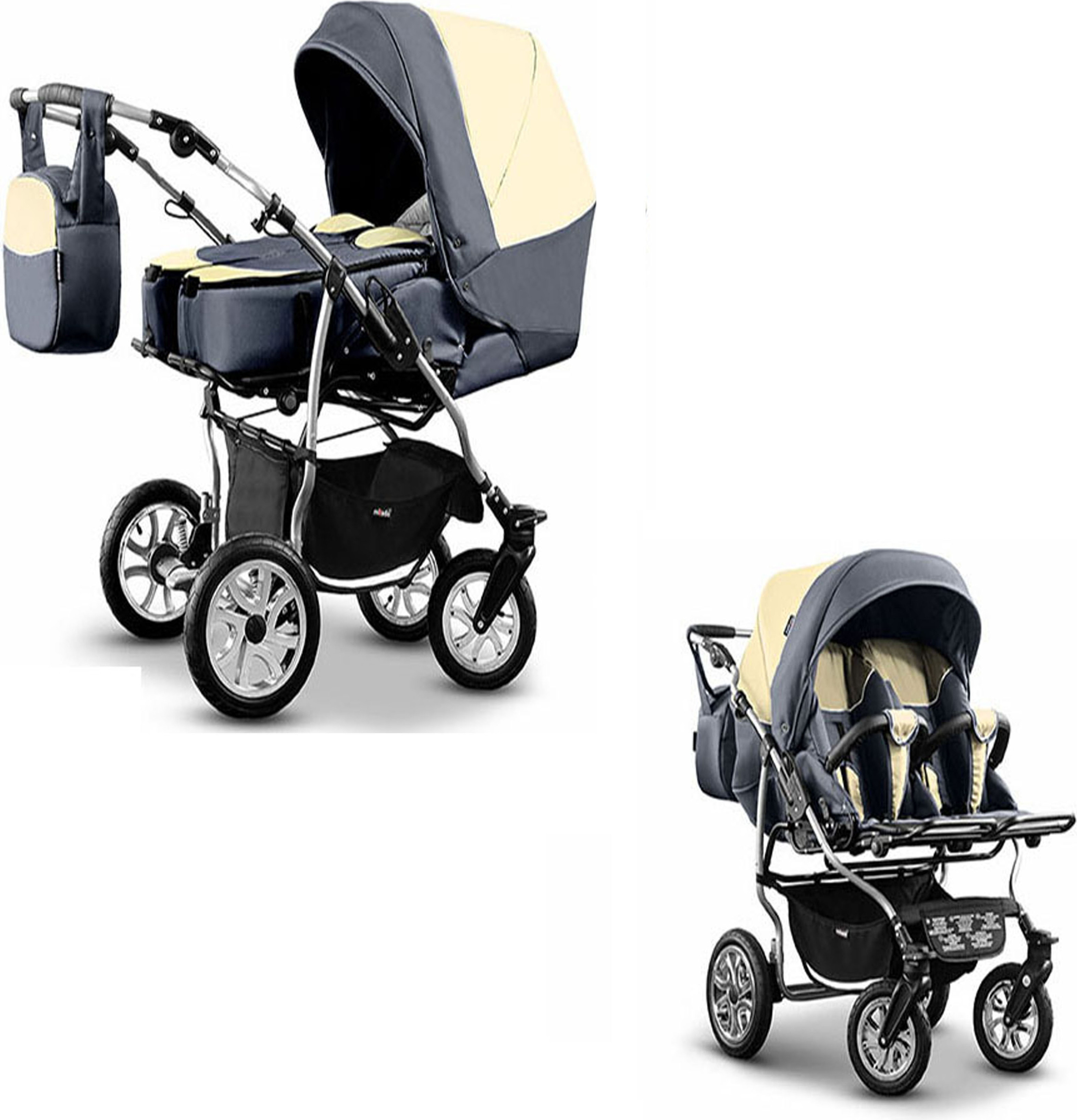 Zwillingskinderwagen 2 in 1 City Twin inkl. Sportsitze - 15 Teile - in 19 Farben