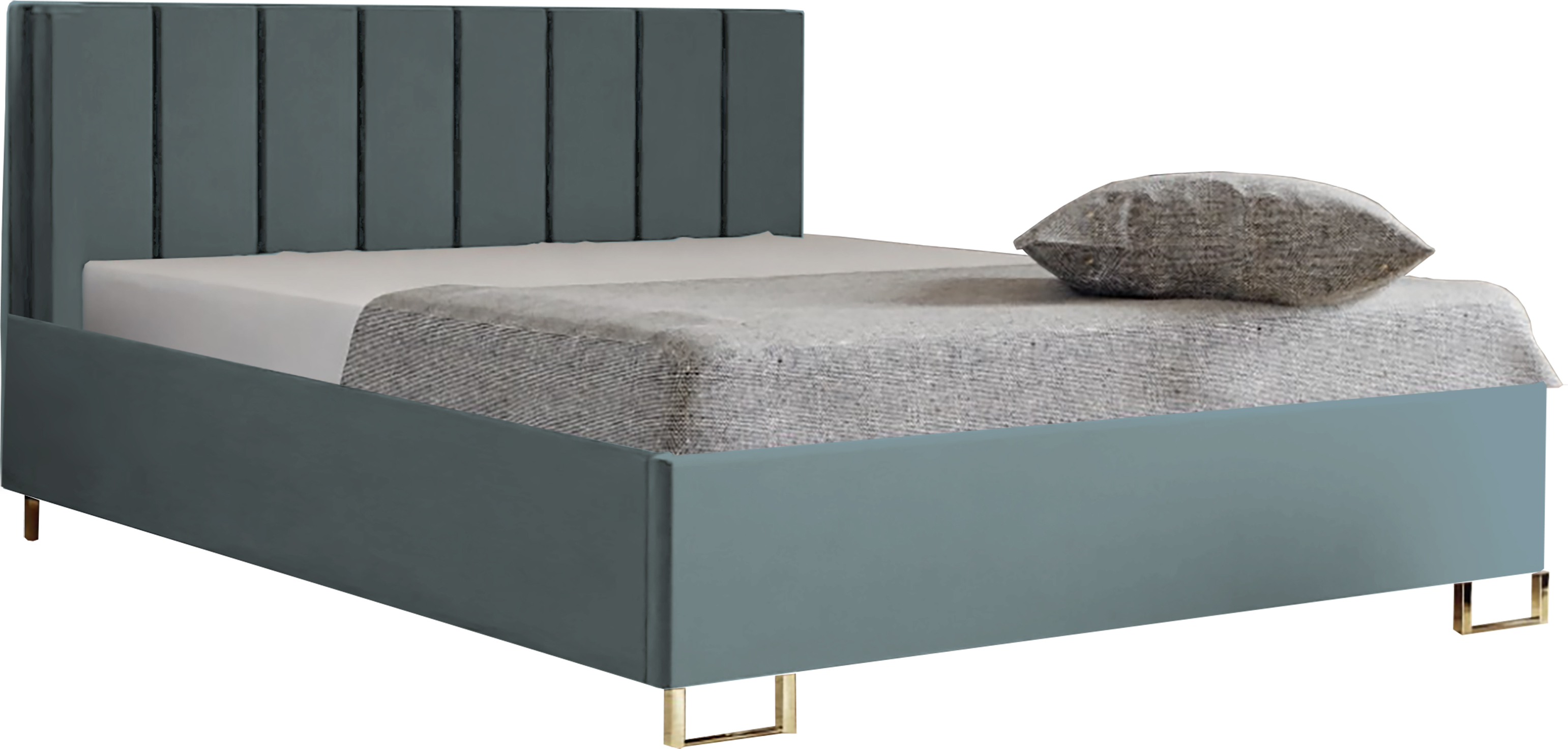 Schlafzimmer-Polsterbett MALIBU, Gepolstertem Kopfteil, Hochwertiger VELUTTO Polsterstoff, Bettkasten mit Gasdruckfeder, Komfortable Betthöhe 39 cm, 120x200 cm Pudergrün