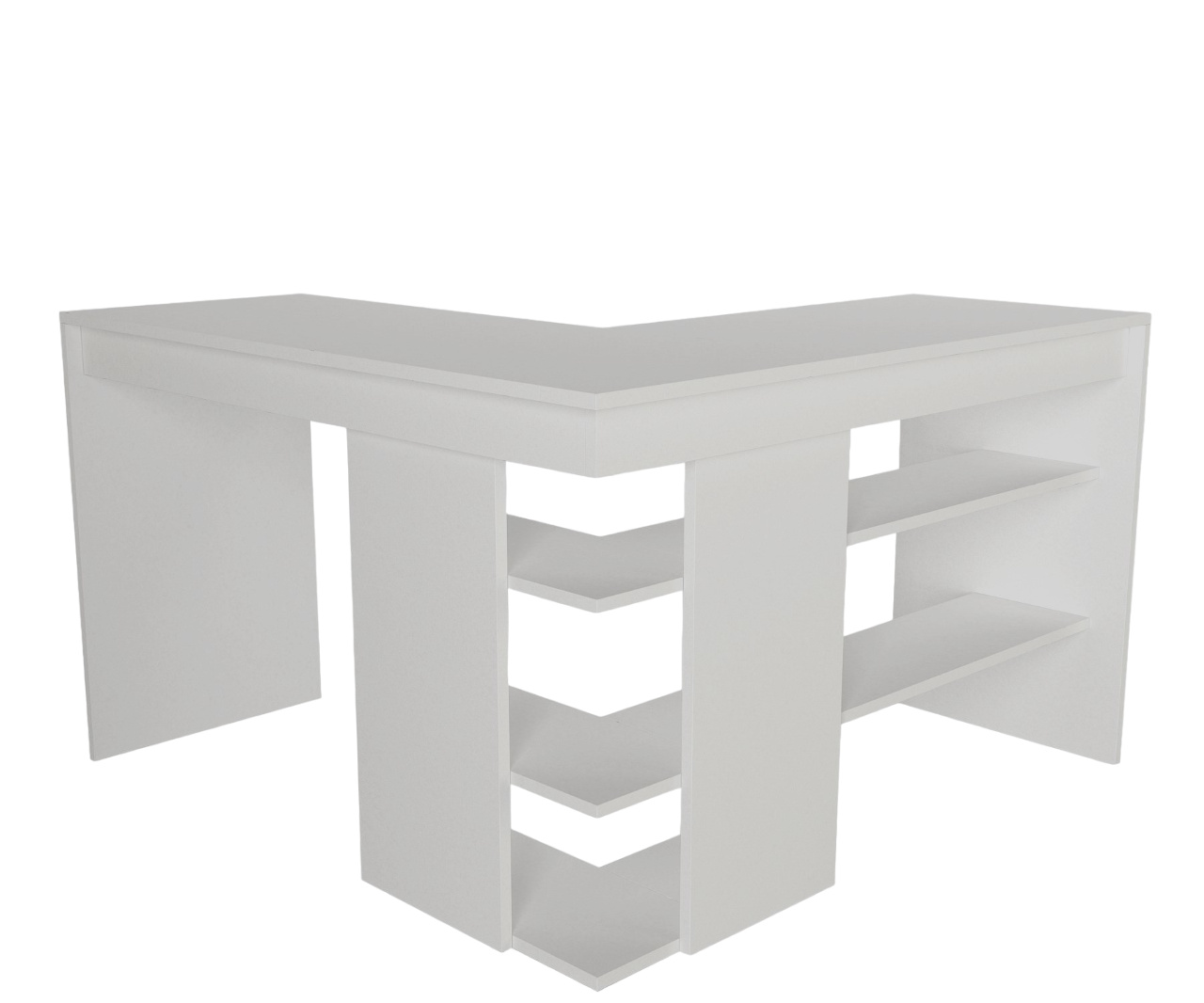 Eckschreibtisch Stylo mit 2 Regalablagen in Weiß, 7020