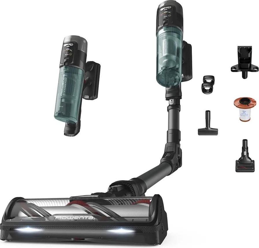 Rowenta RH9L42, Tyčový vysávač 2 v 1, Bezvreckové, Zelená, Šedá, Obdĺžnikový, Suchý, Filtrovanie