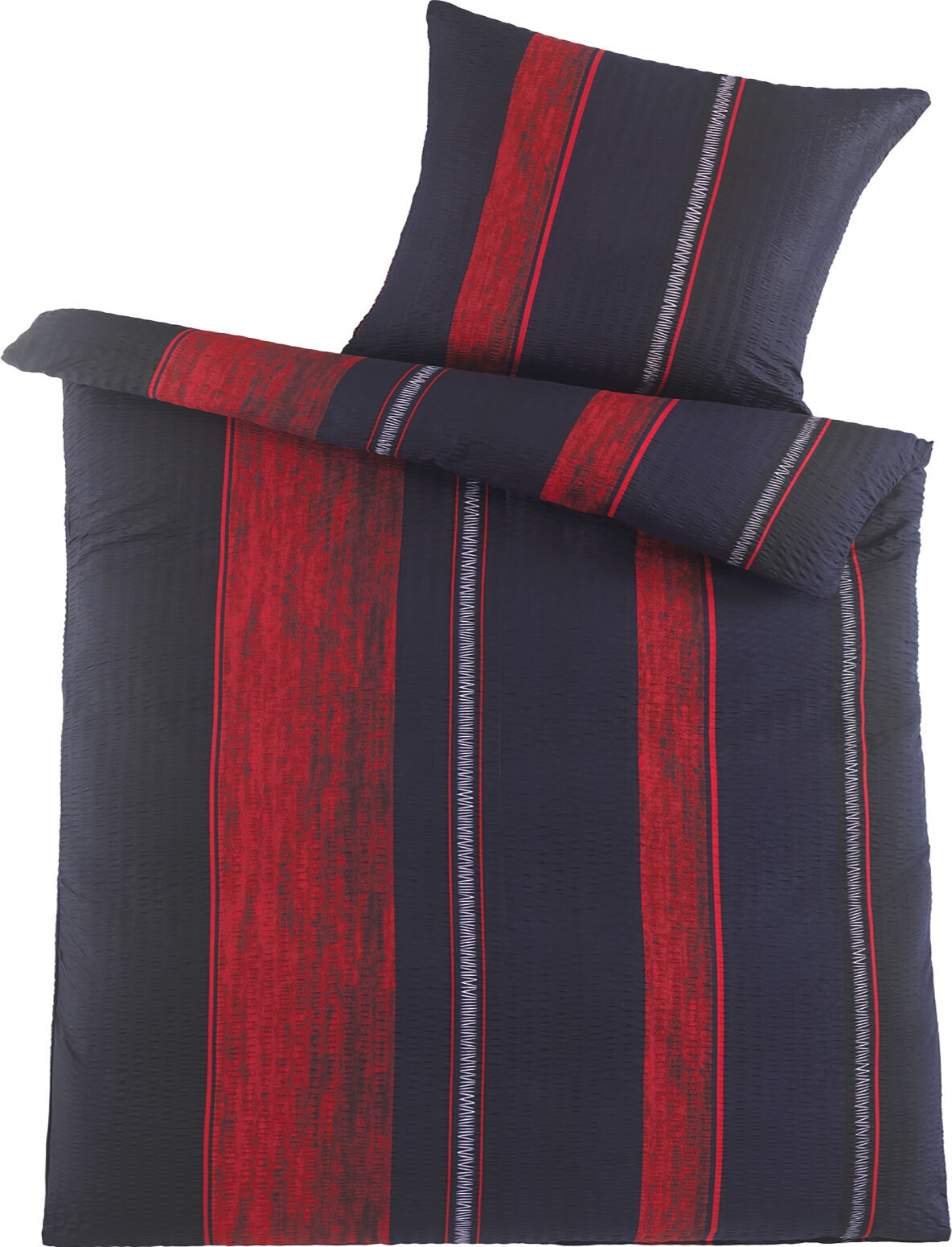 KH-Haushaltshandel 2-tlg. Seersucker Bettwäsche, 135 x 200 +80x80 cm, rot schwarz, Streifen, bügelfrei W415500BernhRotSchwarz1x