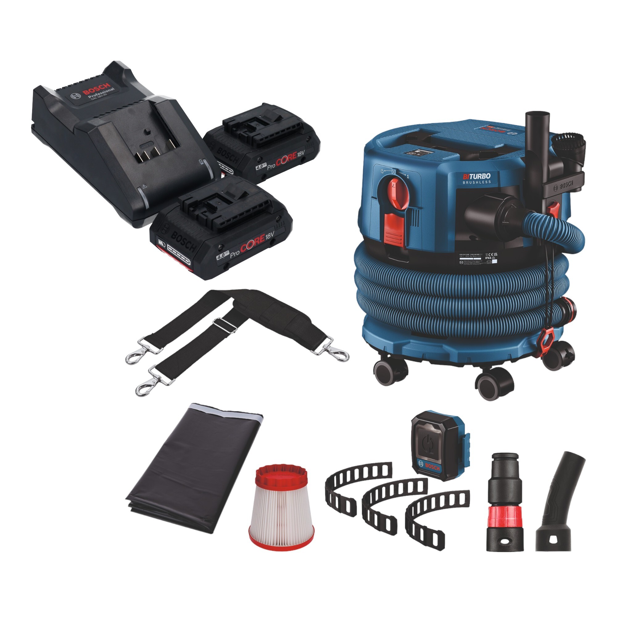 Bosch GAS 18V-12 MC Professional akumulátorový vysávač BITURBO Brushless + 2x batéria ProCore 4,0 Ah + nabíjačka + príslušenstvo