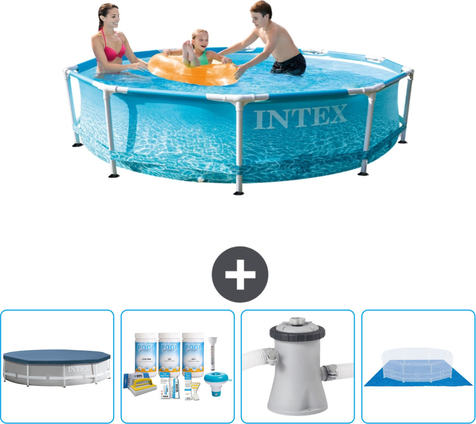 Bazén Intex s okrúhlym rámom - 305 x 76 cm - tlak vody - kryt v cene - balík na údržbu - filtračné čerpadlo pre bazén - zemný kryt