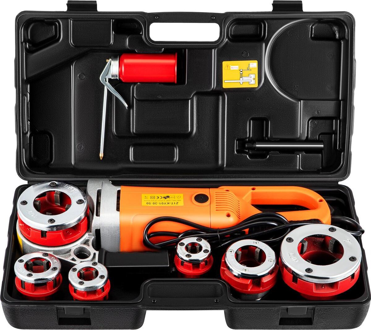 VEVOR Electric Pipe Threader, 2300W Pipe Threading Machine, Heavy-Duty Hand-Held Power Drive Kit, 220V Pipe Threader Machine, Portable Pipe Threader with 6 Dies 1/2"-2" ZIT-KY01-30-50