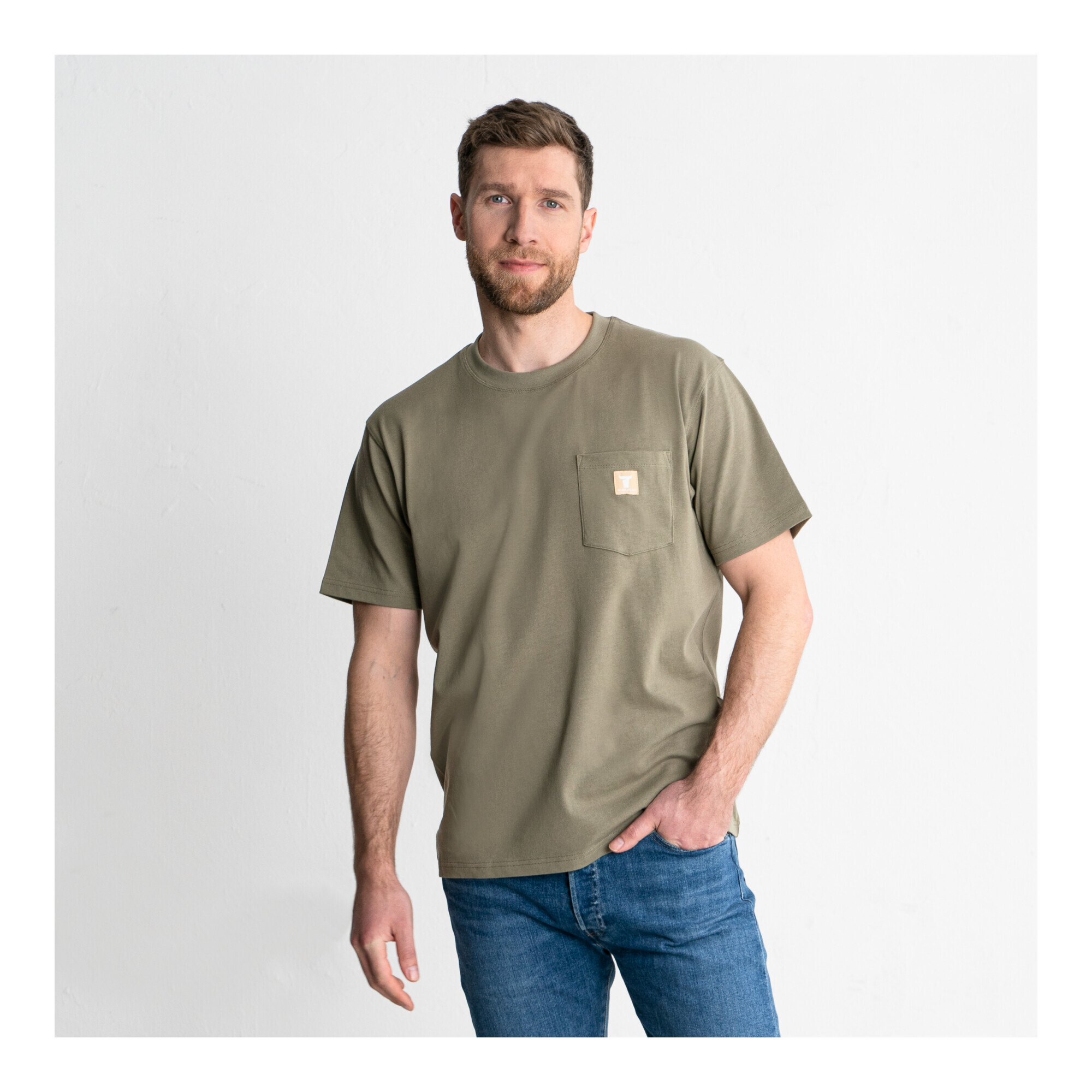 STIER Heavy Tee Pocket organic Baumwolle M Olive 906643