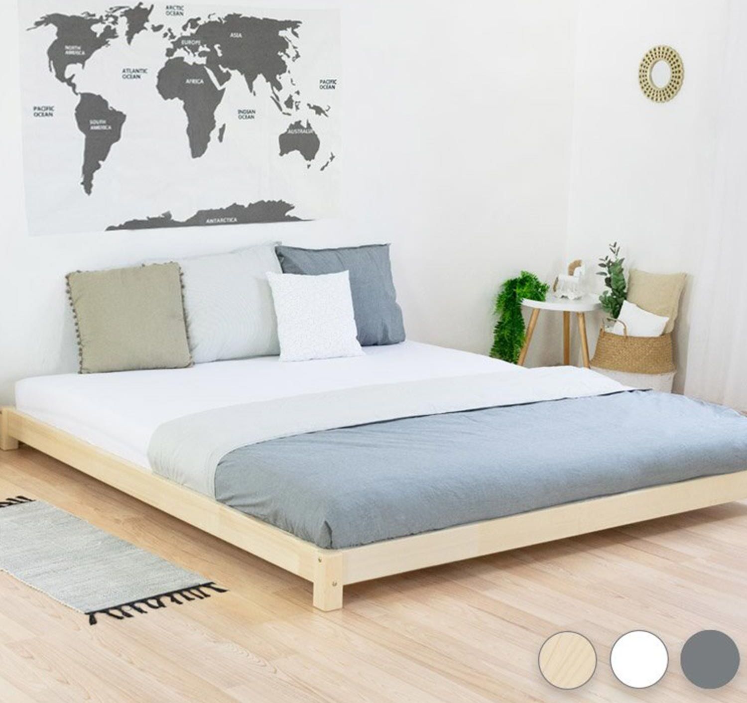 Wooden Double Bed in Japanese Style TATAMI - Natural decor - 180 x 200 cm