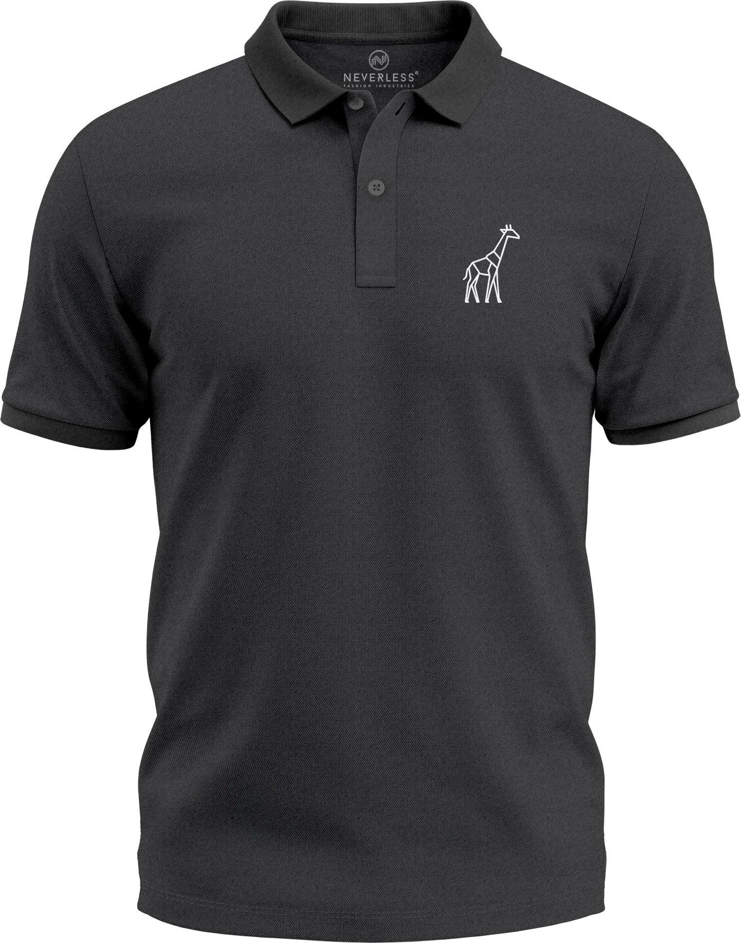 Poloshirt Herren Giraffe Tierlogo im Polygon-Stil – Kurzarm Polo Sommer Outdoor Fashion Modern Fit Neverless® 278506