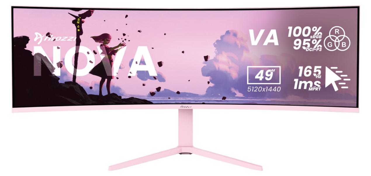 Arozzi Nova 49” Curved, 124,5 cm (49"), 5120 x 1440 px, Dual QHD, LED, 4 ms, Ružová