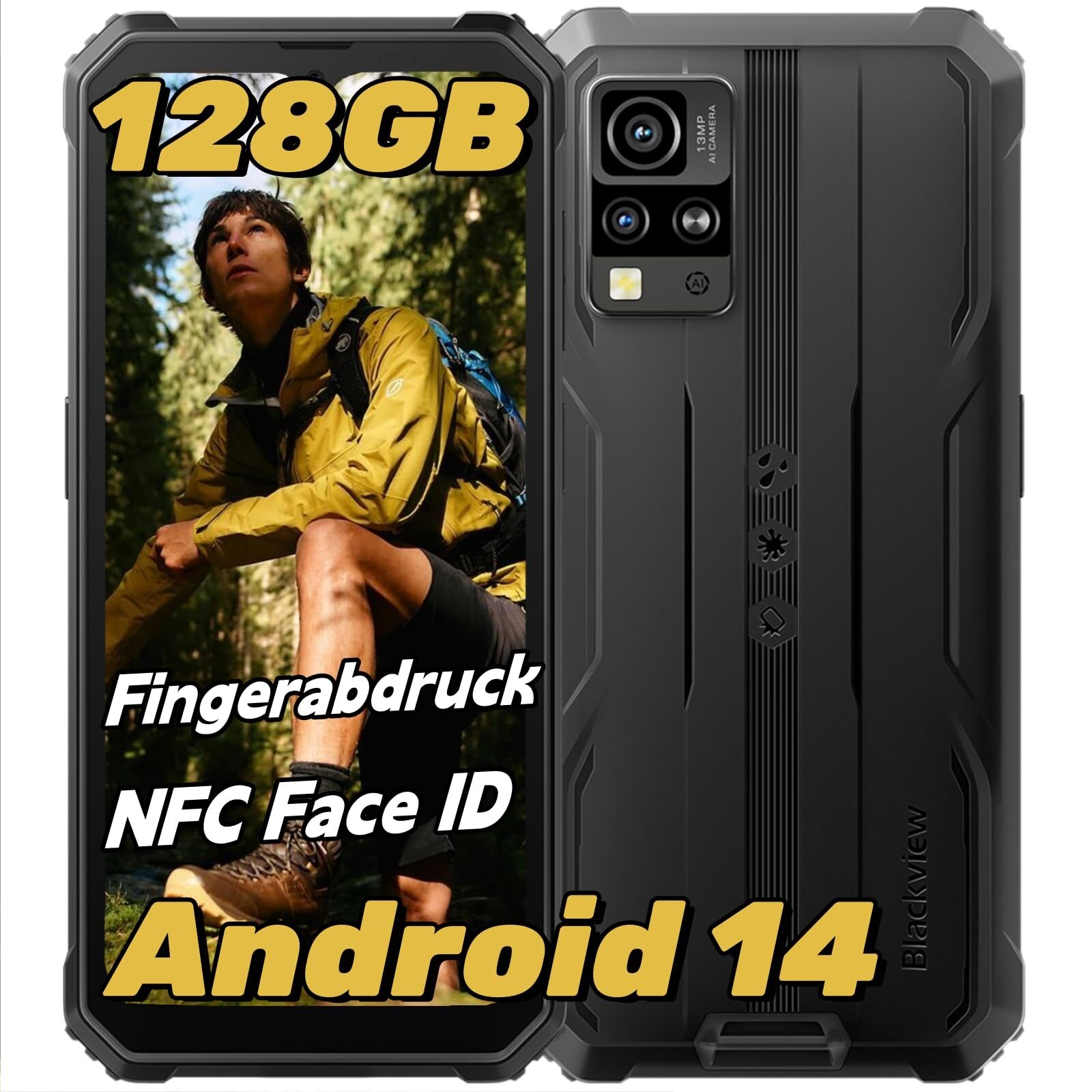 Blackview BV4800 Pro outdoorový mobilný telefón Android 14, 12GB+128GB/2TB TF, Corning Gorilla 6,56" HD+, outdoorový smartfón, IP69K kancelársky mobilný telefón 4G Dual SIM