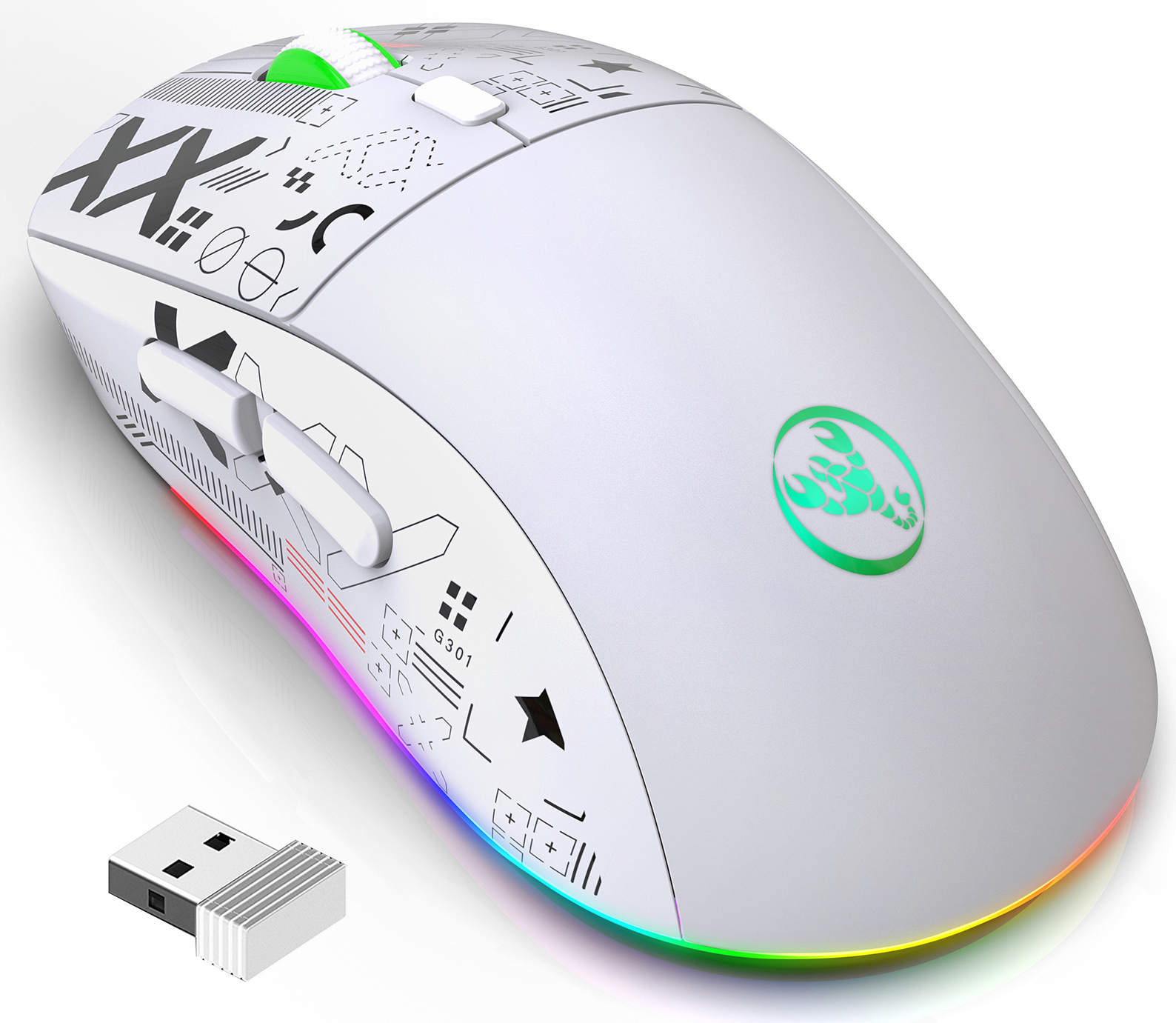 Douself hxsj T90 2,4G kabellose mechanische Maus, RGB-Gaming-Maus, 2,4G, BT1 und BT2 drei Modi, 800-3600 5DPI Einstellungen, 11 RGB-Beleuchtungsmodi
