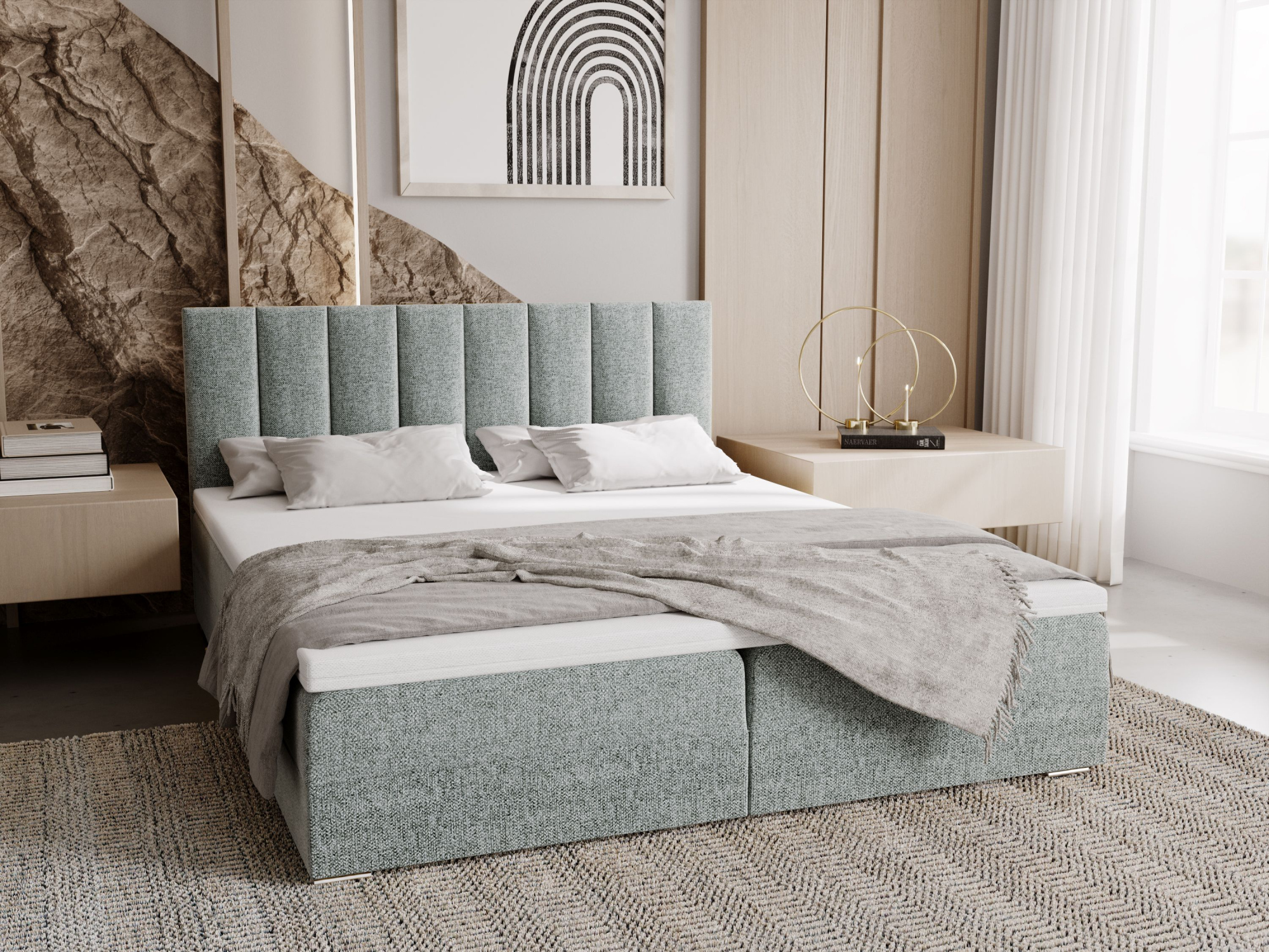 Čalúnená posteľ 160x200 ELSIE 4 s úložným priestorom - šedá