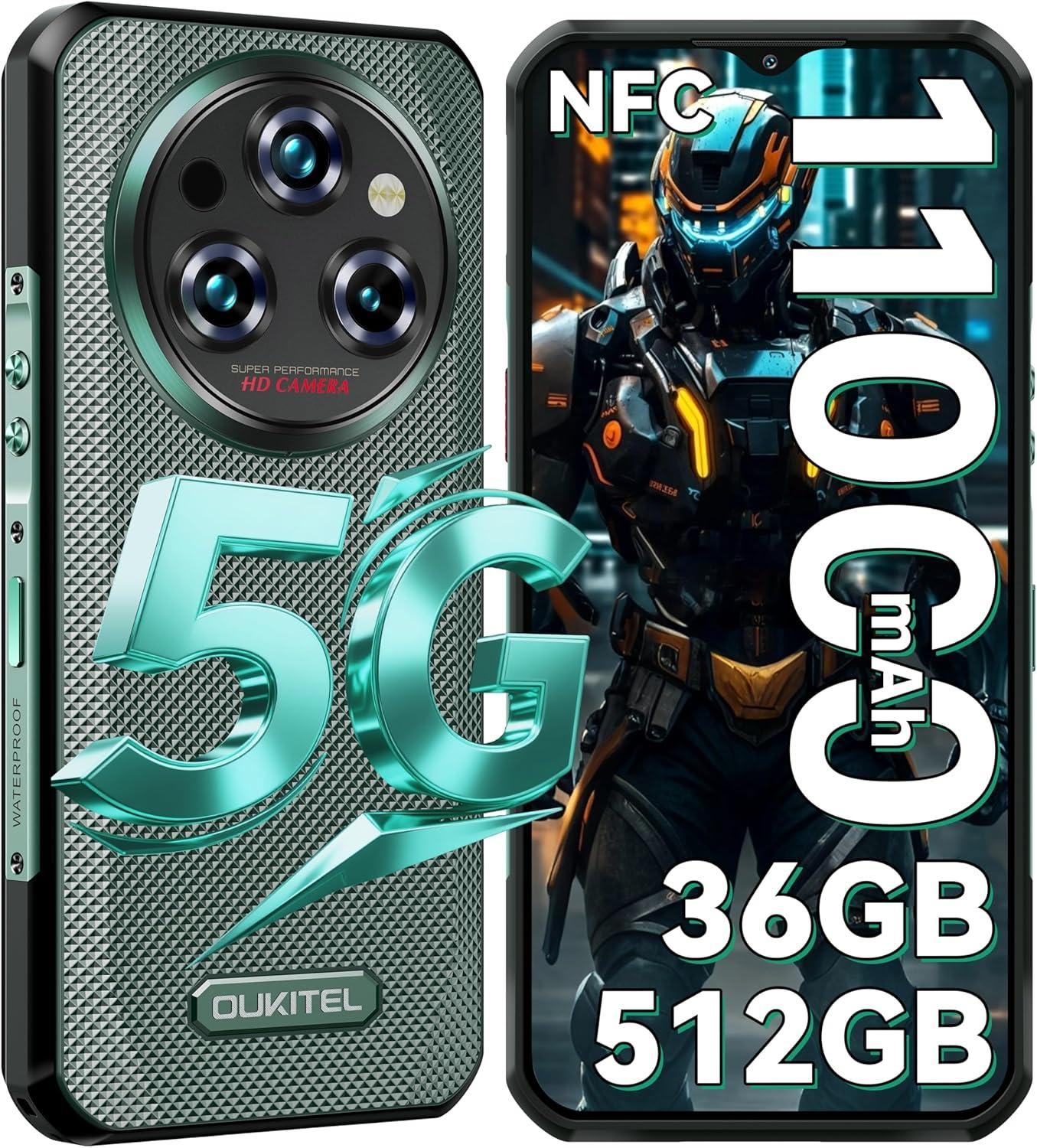 OUKITEL WP35 Pro Outdoor Smartphone 5G 36GB+512GB Android 14 Outdoor Handy Ohne Vertrag Nachtsicht ,11000mAh 6,6” FHD+ IP68 GPS NFC, Grün