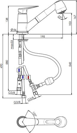VIGOUR Einhand-ND-Spültischbatterie one schwenkbarem Gussauslsuf und Handbrause verchromt