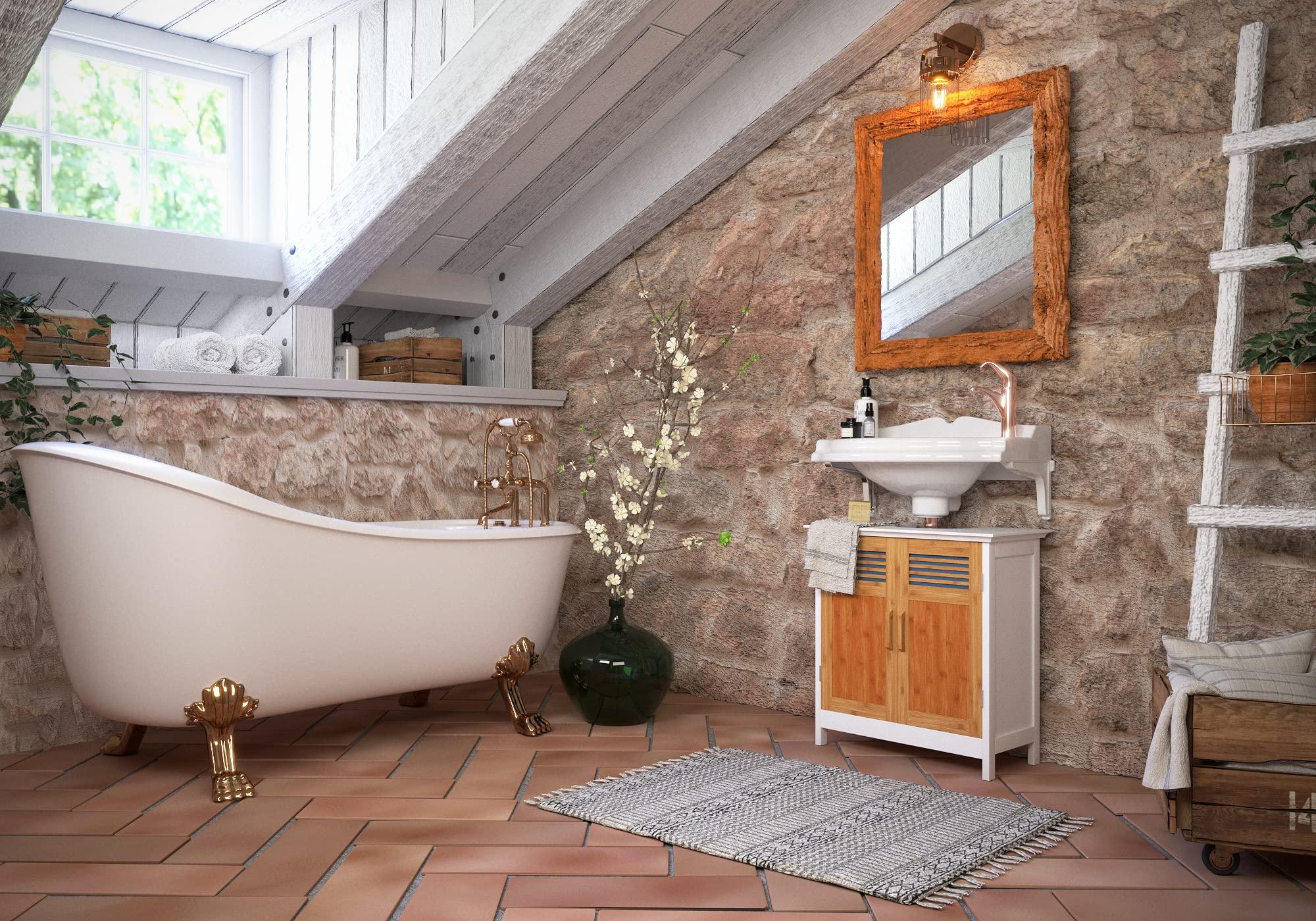 Relaxdays Mobile Bagno Colonna In Bambù, 7 Ripiani