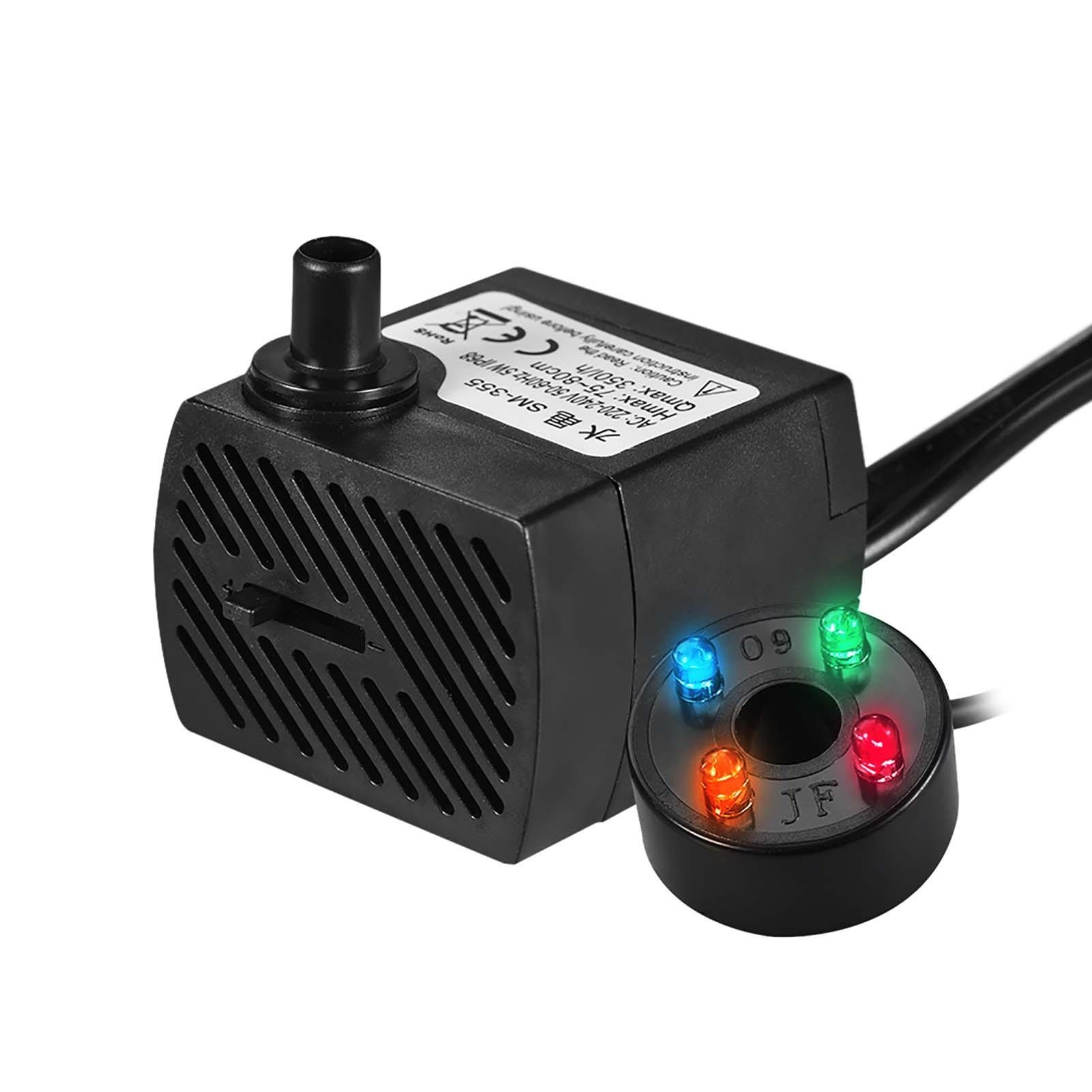 Lixada 350 l/h 5-W-Tauchpumpe mit 4 LED-Leuchten, extrem leise, für Teich, Aquarium, Fischbecken, Tischbrunnen und Hydrokultur, 1,5 m langes Netzkabel