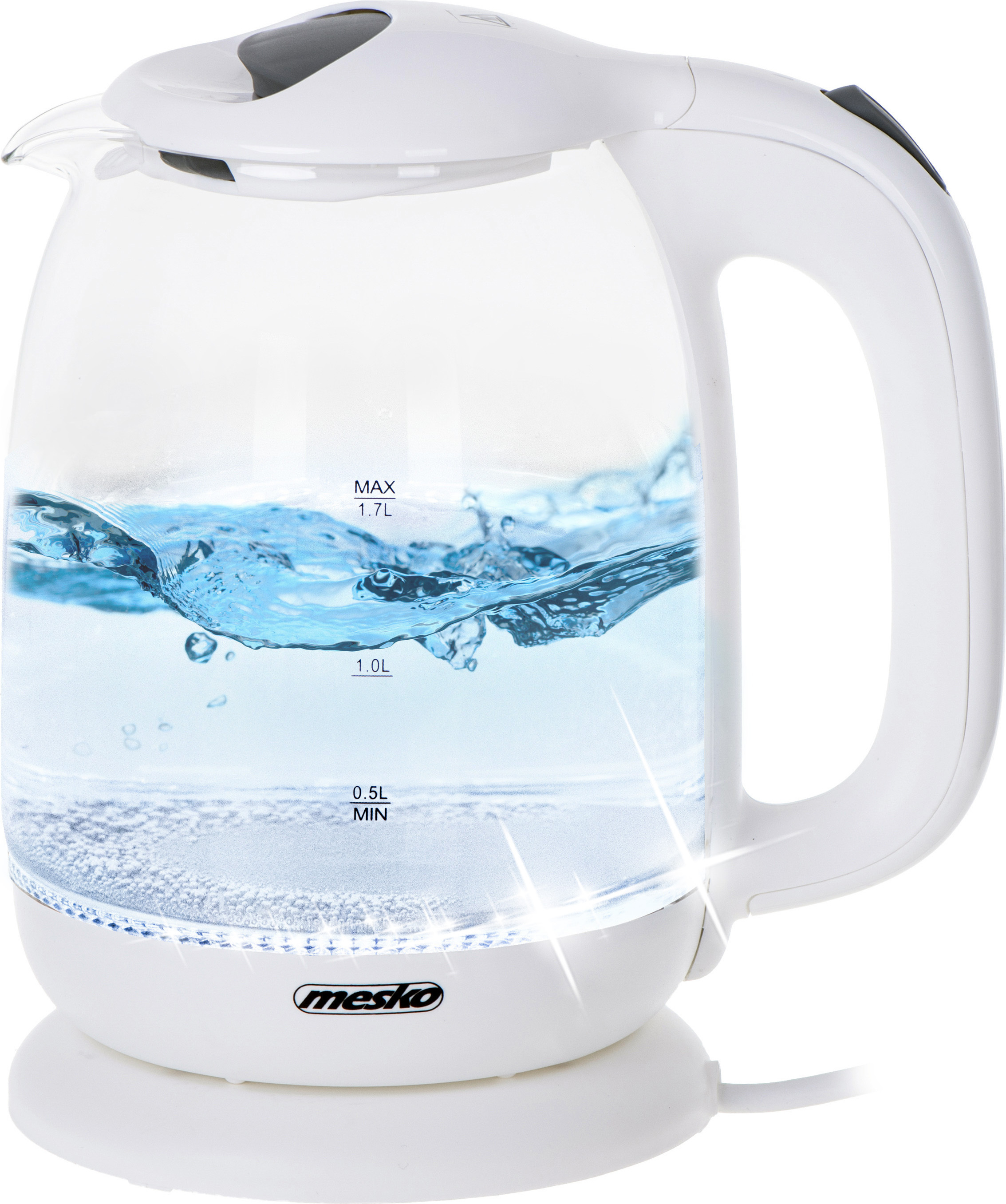 Mesko MS 1302w Glas-Wasserkocher weiß 1,7 Liter 2200 Watt W6 MS-1302w Wasserkocher