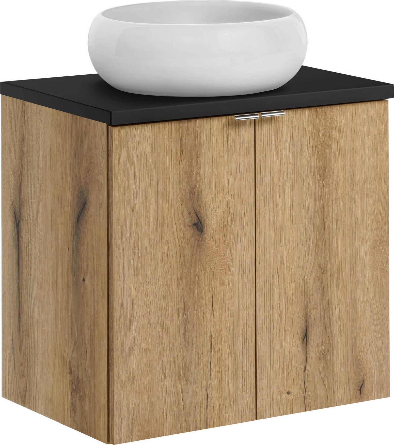 Badezimmerschrank 60 Cm Mit Schwarzer Platte Und Aufsatzwaschtisch