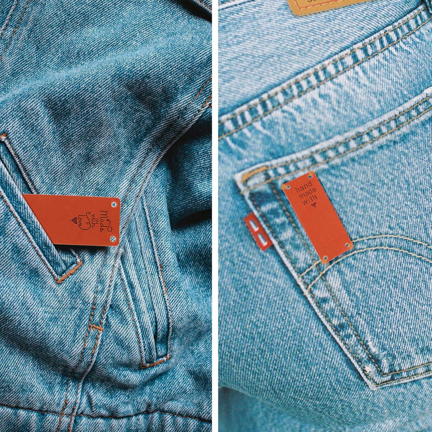 Markenlos Handgemachte Lederlabels - Kunstlederlabels Handgemachte Prägeetiketten Mit Löchern Für Basteln, Stricken Und Häkeln (4 Muster) - 40 Stück