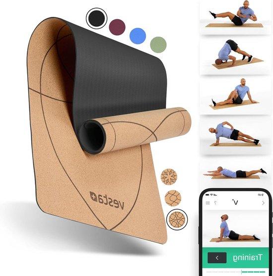 Famanu Yogamatte Kork TPE mit Fitness-App - Strapazierfähige Korkmatte für Plus-Workout SHSHOP