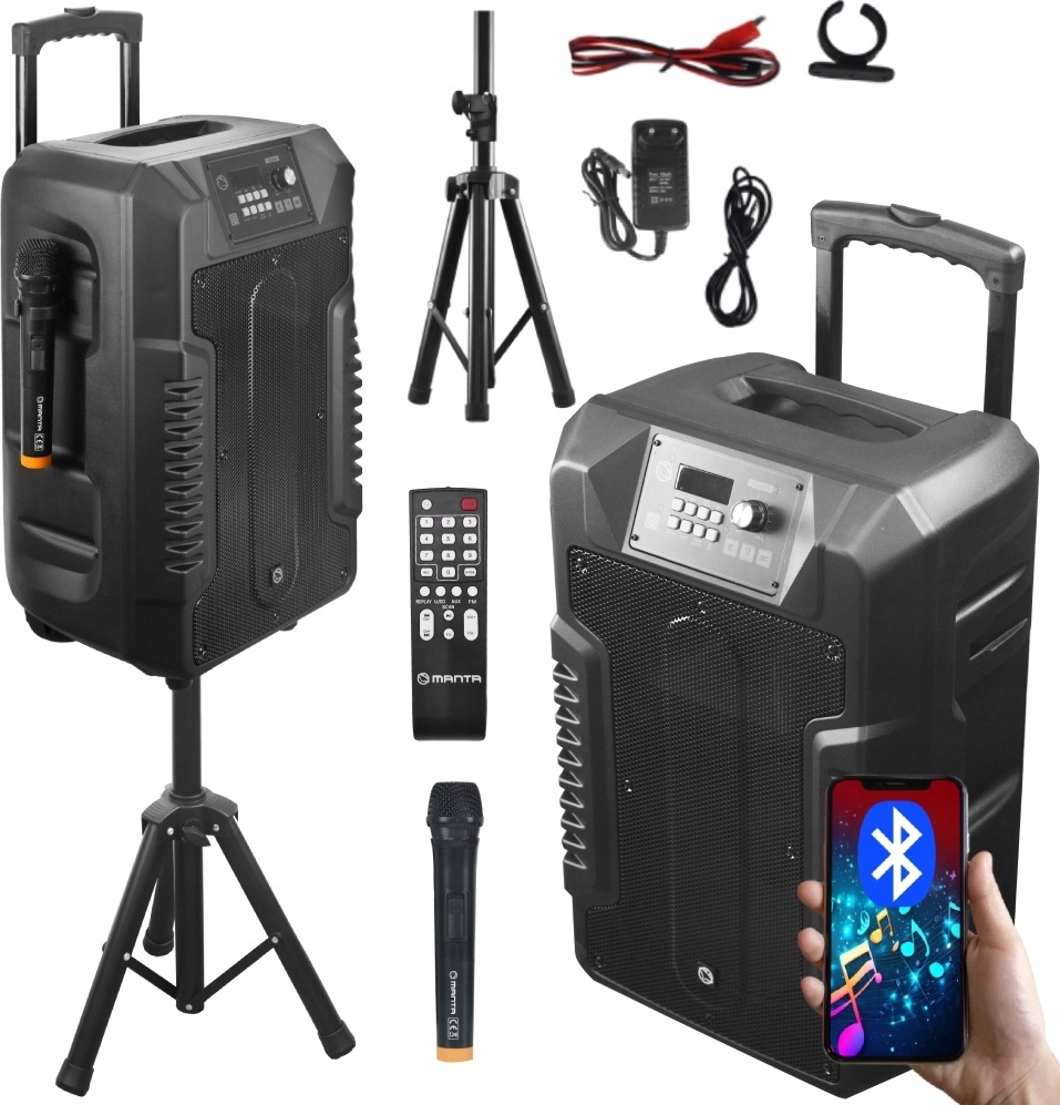 Bluetooth karaoke reproduktor MANTA LETO 100W MIC TWS Stojanový mikrofón