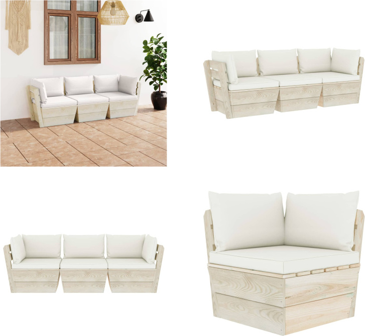 vidaXL Záhradná 3-miestna pohovka z paliet s vankúšmi zo smrekového dreva - Pohovka z paliet - 3-miestna pohovka - 3-miestne pohovky