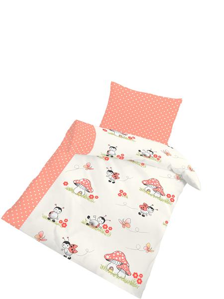 IDO Renforcé Baby Bettwäsche 2 teilig Bettbezug 100 x 135 cm Kopfkissenbezug 40 x 60 cm Käfer korall