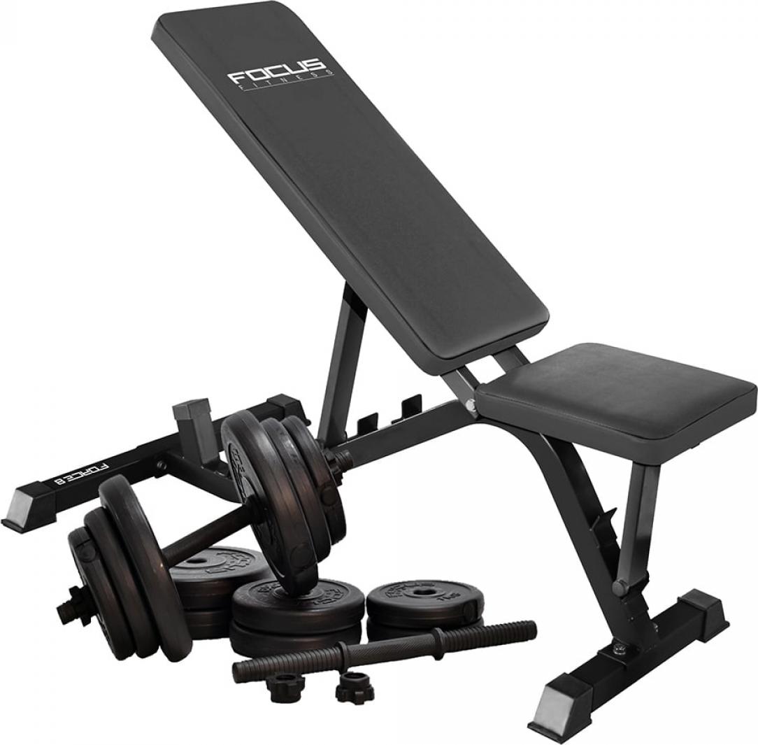 Hantelbank - Focus Fitness Force 8 - inkl. verstellbarem Hantelset 28 kg BS4683