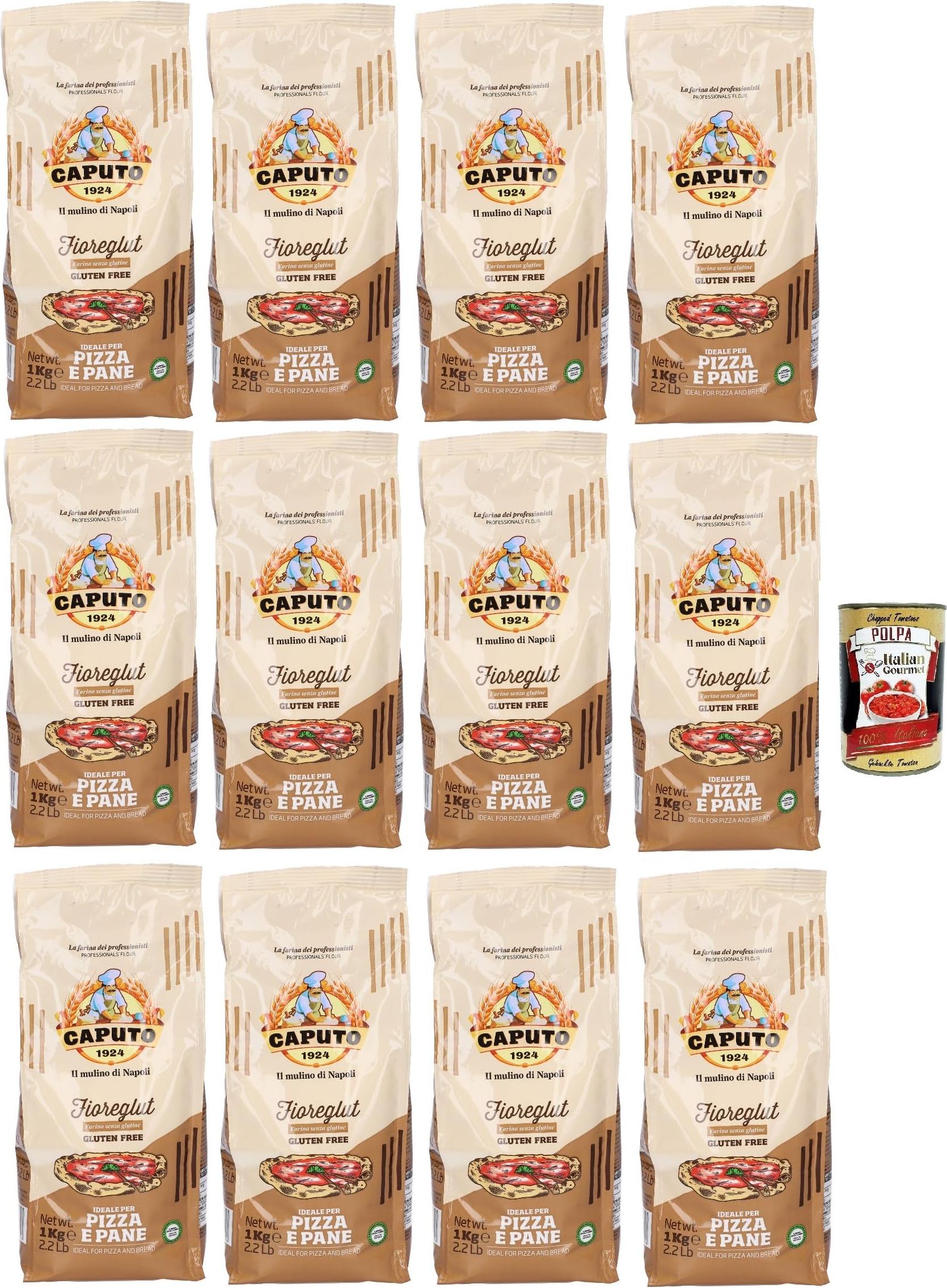 Italian Gourmet E.R. Caputo Fioreglut, Vorbereitet für glutenfreie Ofenprodukte mit geschlucktem Weizenstärke, Dextrose, Maisstärke, Buchweizenmehl, Reisstärke, Psyllium -Samenfaser, 12x 1 kg + Italian Gourmet polpa 400g WR-R2K2-PPAU