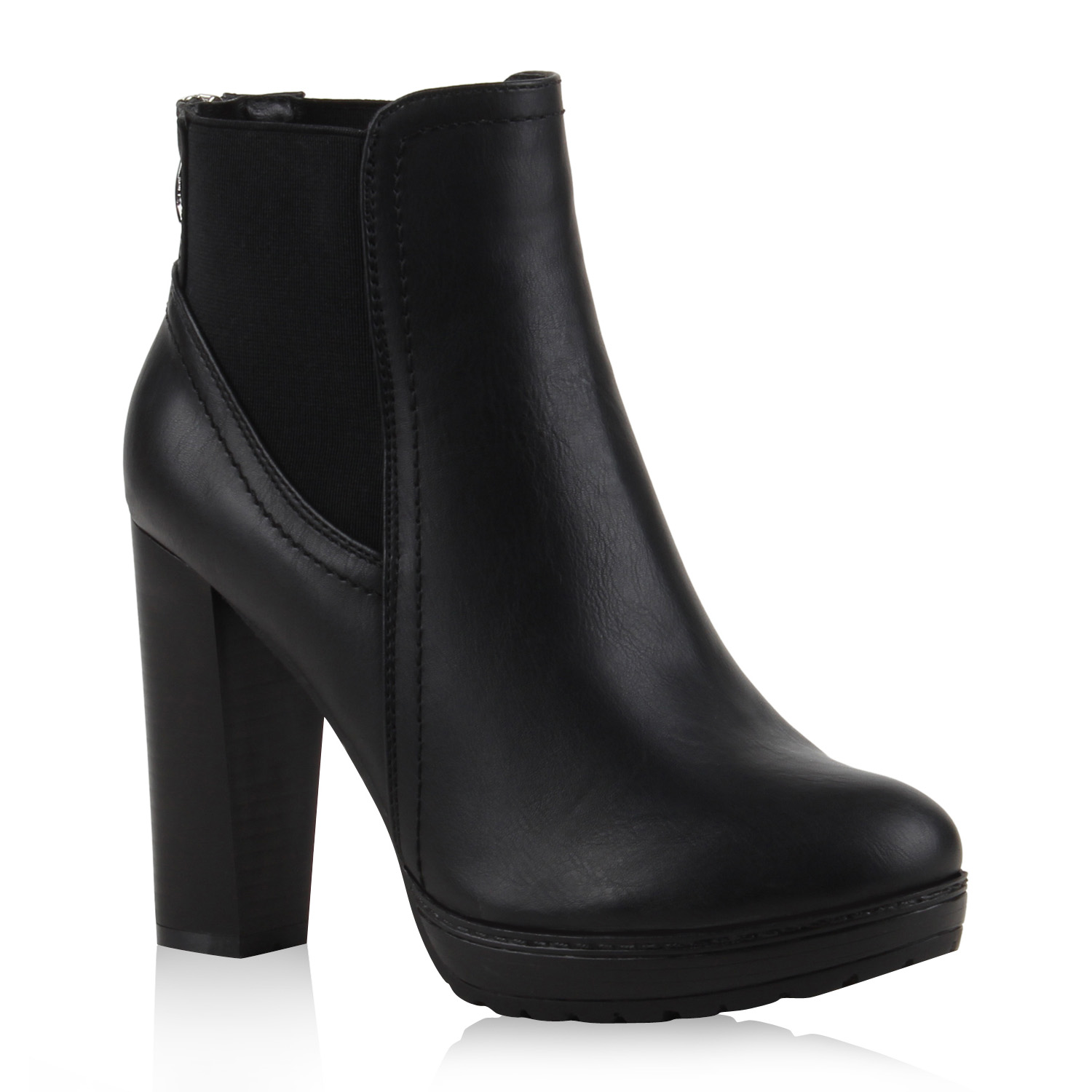 Damen Chelsea Boots Blockabsatz Stiefeletten Leder-Optik Booties 832166 Schuhe 