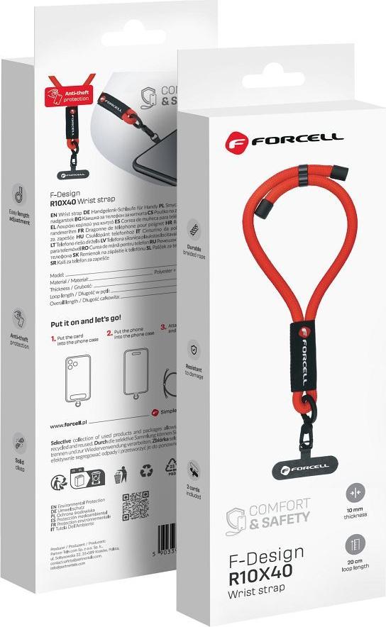 FORCELL F-DESIGN R10X40 šnúrka na telefón na zápästie s nastaviteľnou dĺžkou (max. 20 cm v slučke) červená