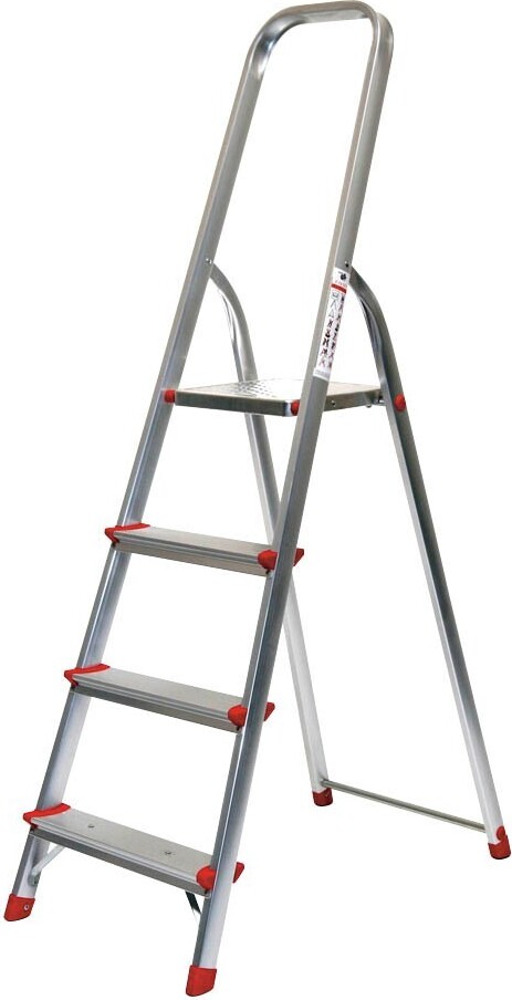 SZ Metall Stehleiter einseitig silber 4 Stufen, H: 157,0 cm