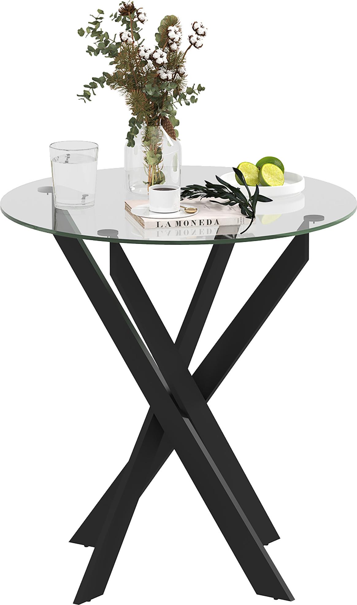 Welikera Moderner Glas-Esstisch, 70 cm Durchmesser, Küchentisch mit gehärteter Glasplatte und Metallbeinen, für 4 Personen KAUF-INTT-83A-197V00BK-004