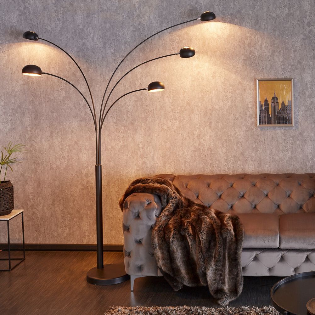 cagü: XL Design Stehlampe TULIPA Schwarz-Gold mit Metallfuß Schwarz 205cm Höhe 1442-0323