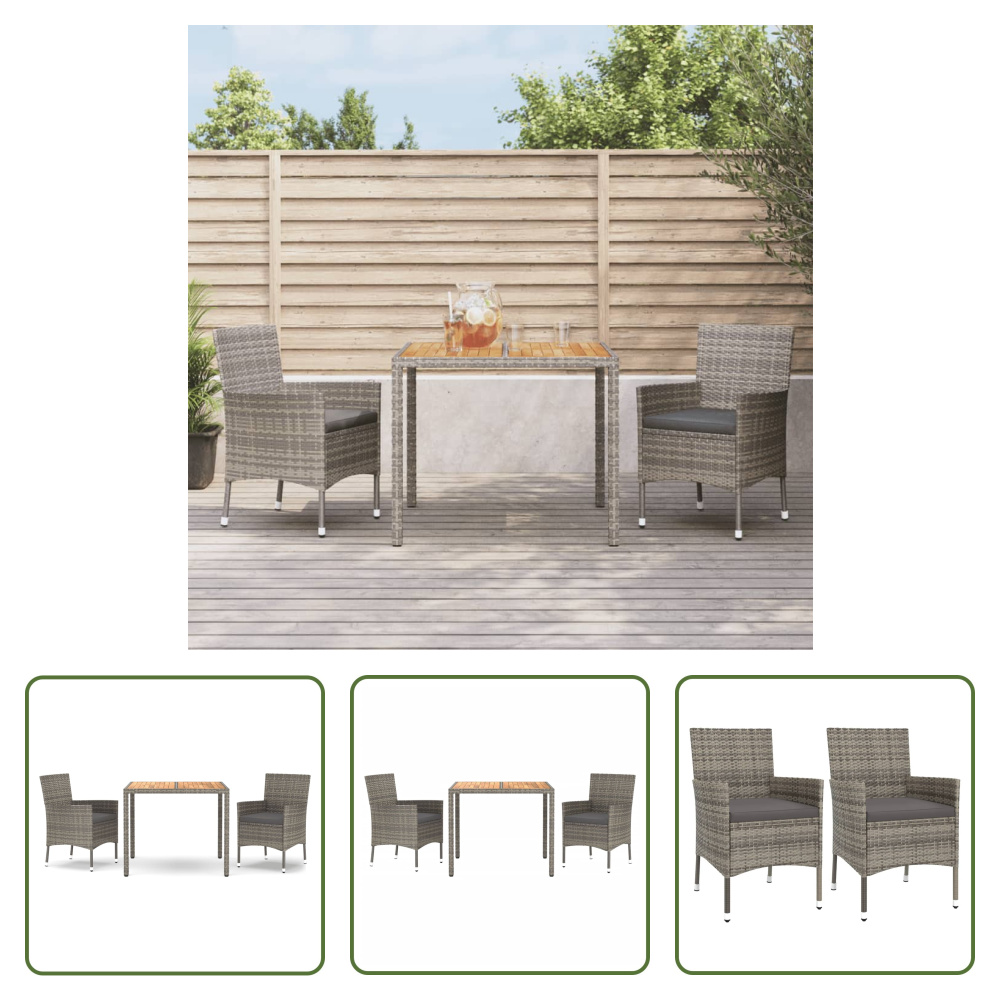 The Living Store 3-dielny záhradný jedálenský set s vankúšmi sivý polyratan