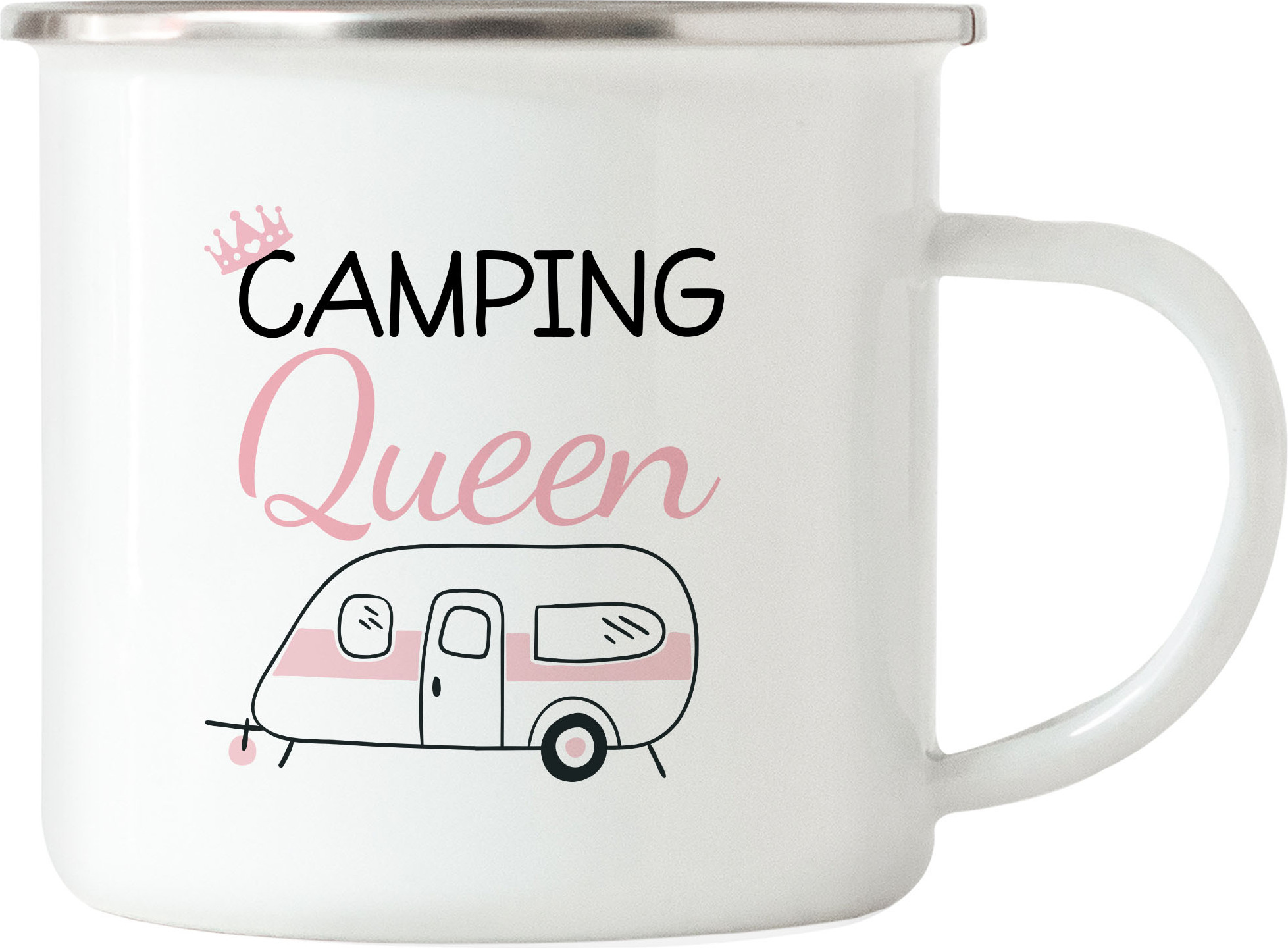 Emaillebecher Outdoor Emaille-Tasse 'Camping King' Mit Lustigem Spruch - 300ml Campingbecher Mit Silbernem Rand - Perfekt Für Outdoor Geschenk Für Camper Wohnmobil