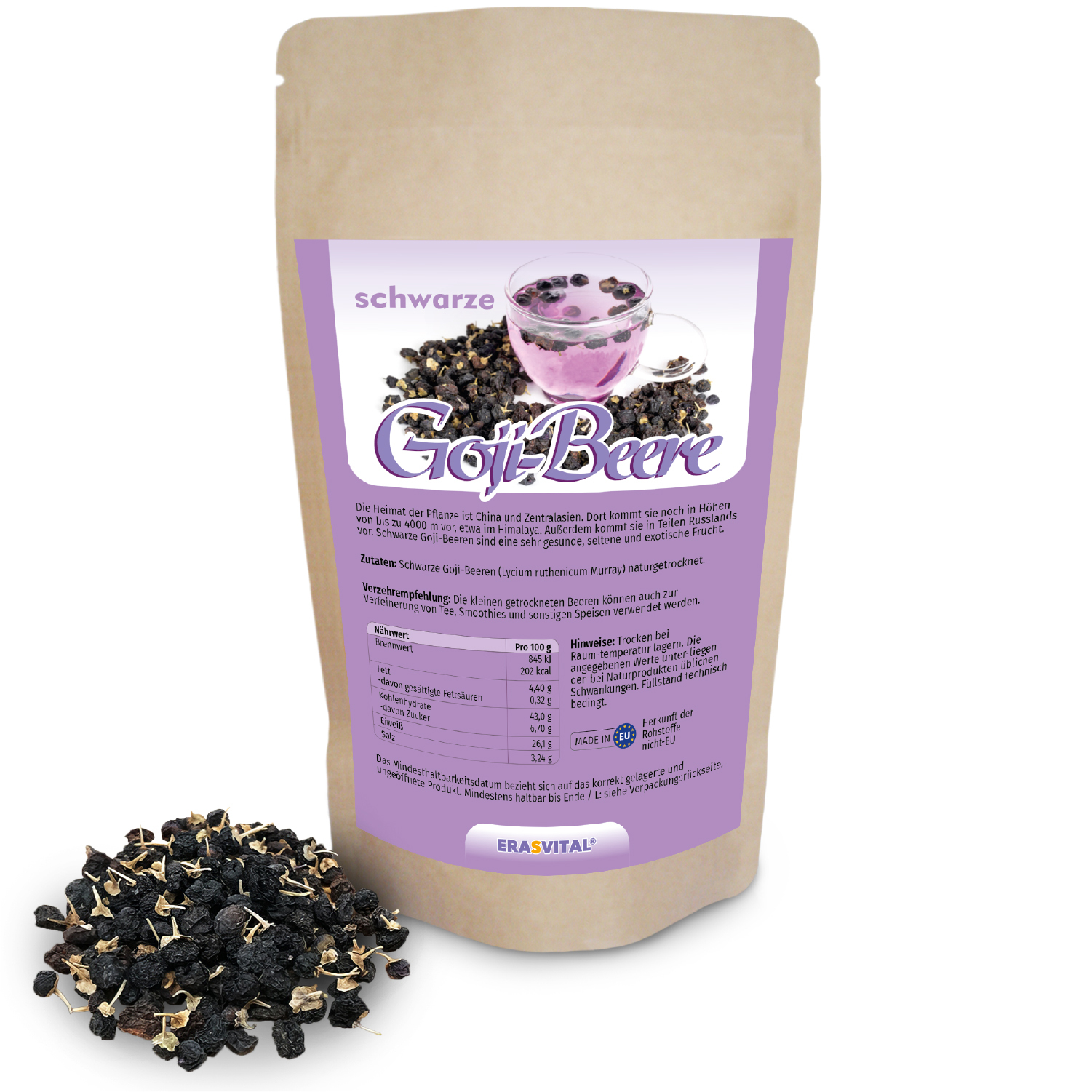 ERASVITAL Goji Beeren - schwarz getrocknet, 50g