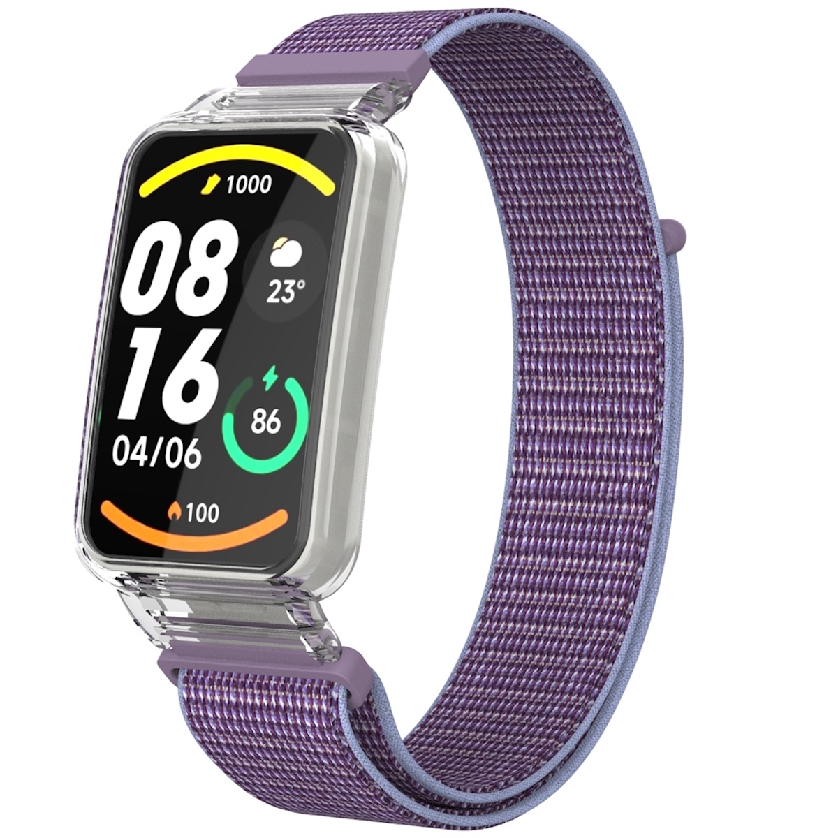 Pre Xiaomi Mi Band 7 Pro 2 v 1 Watch Band s nylonovou tkaninou a integrovaným ochranným puzdrom Náhradné inteligentné hodinky fialové