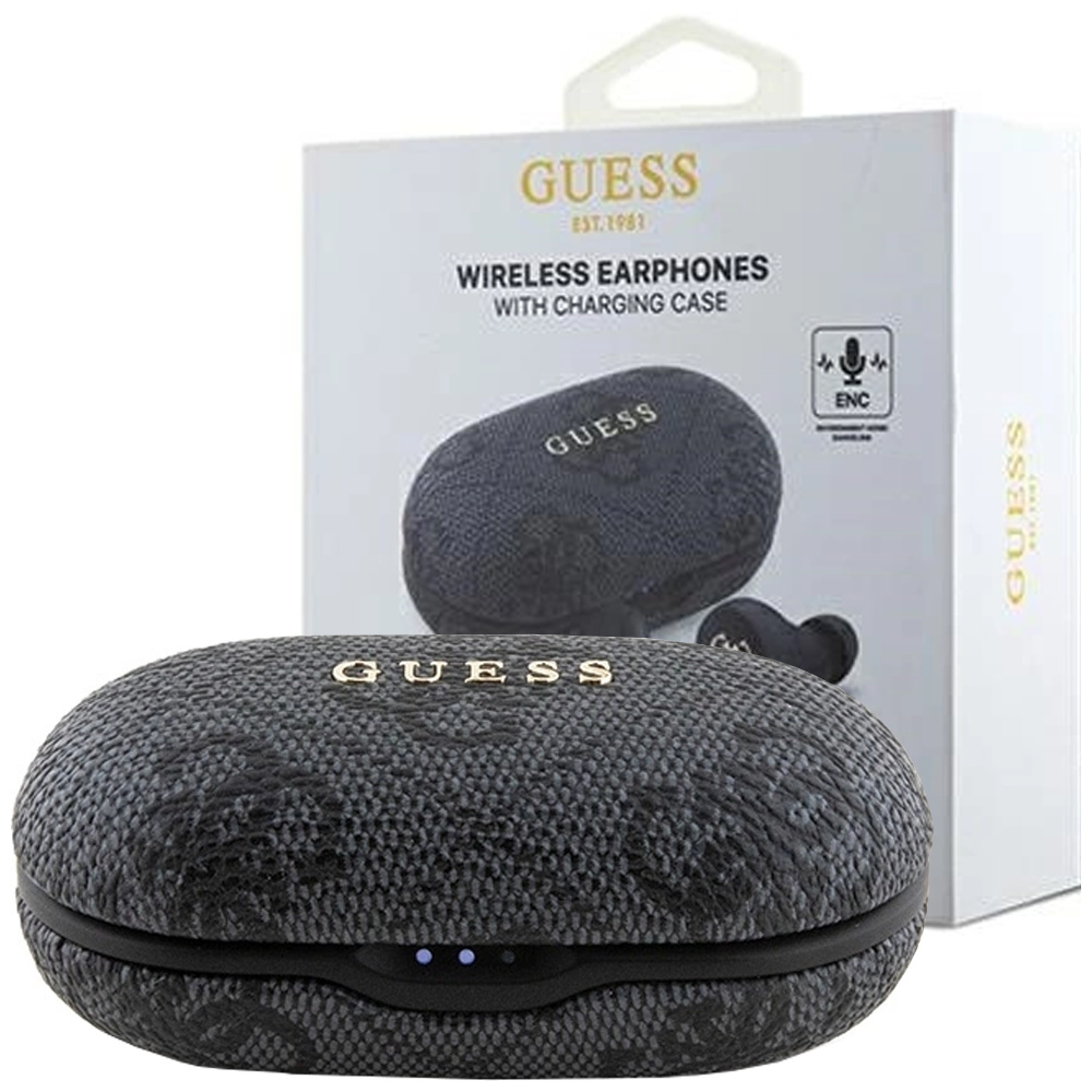 Bezdrôtové slúchadlá Guess 4G Metal, TWS, Bluetooth 5.3, ENC, 2x 40 mAh (slúchadlá), 300 mAh (nabíjacie puzdro), IPX5, čierne
