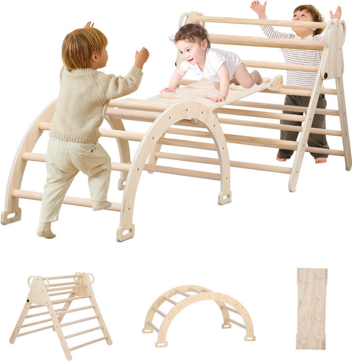 Jopassy 3 in 1 Kletterdreieck Klettergerüst mit Rampe Sprossendreieck zum Klettern RL-TH9751-1-OTn