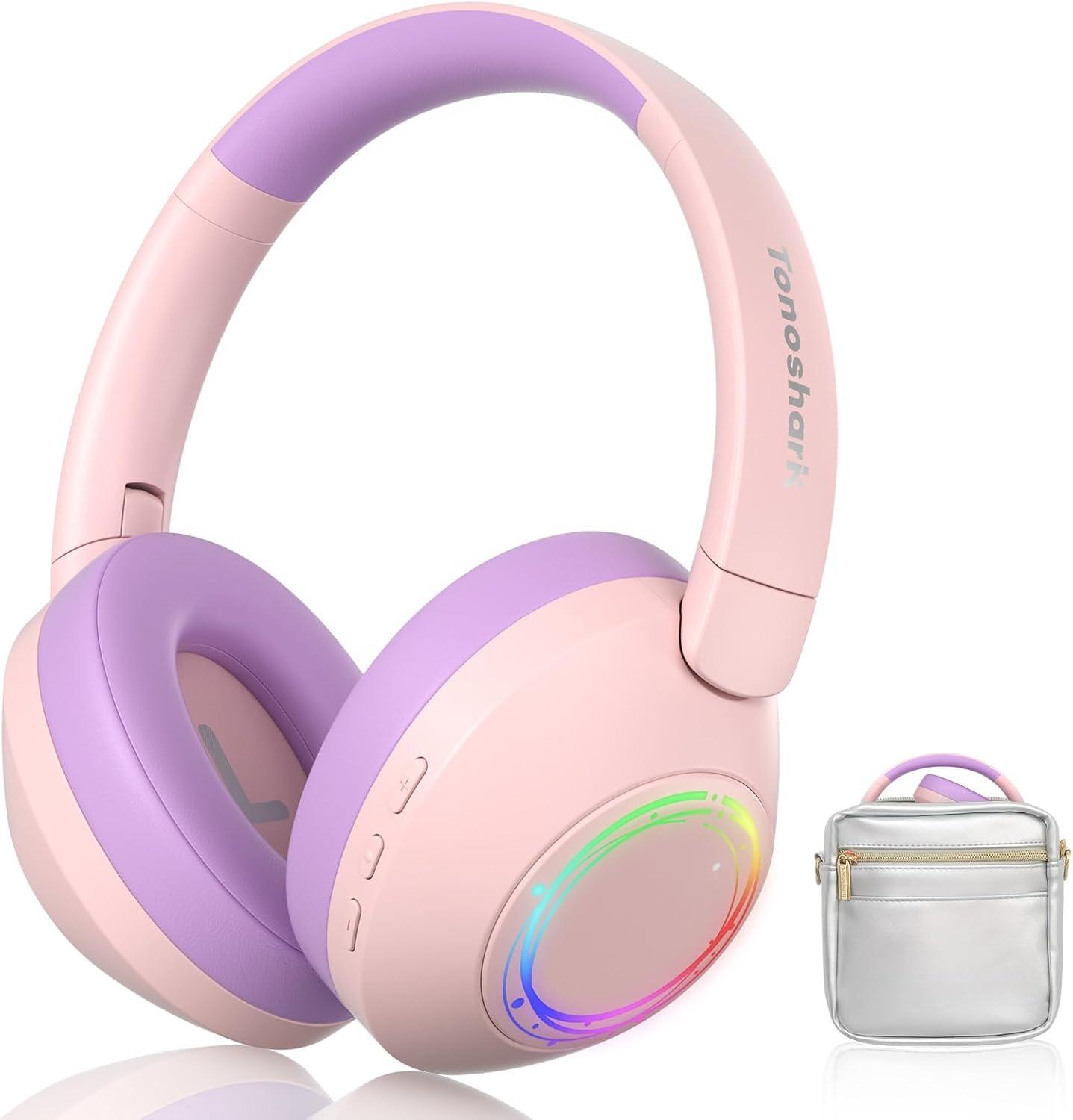 Tonoshark Noise Cancelling Kopfhörer Kinder, Kinderkopfhörer Bluetooth,Bunte RGB LED Leuchte, 60h Spielzeit, Bluetooth 5.4, Headset Over Ear, Für Zuhause/Schule