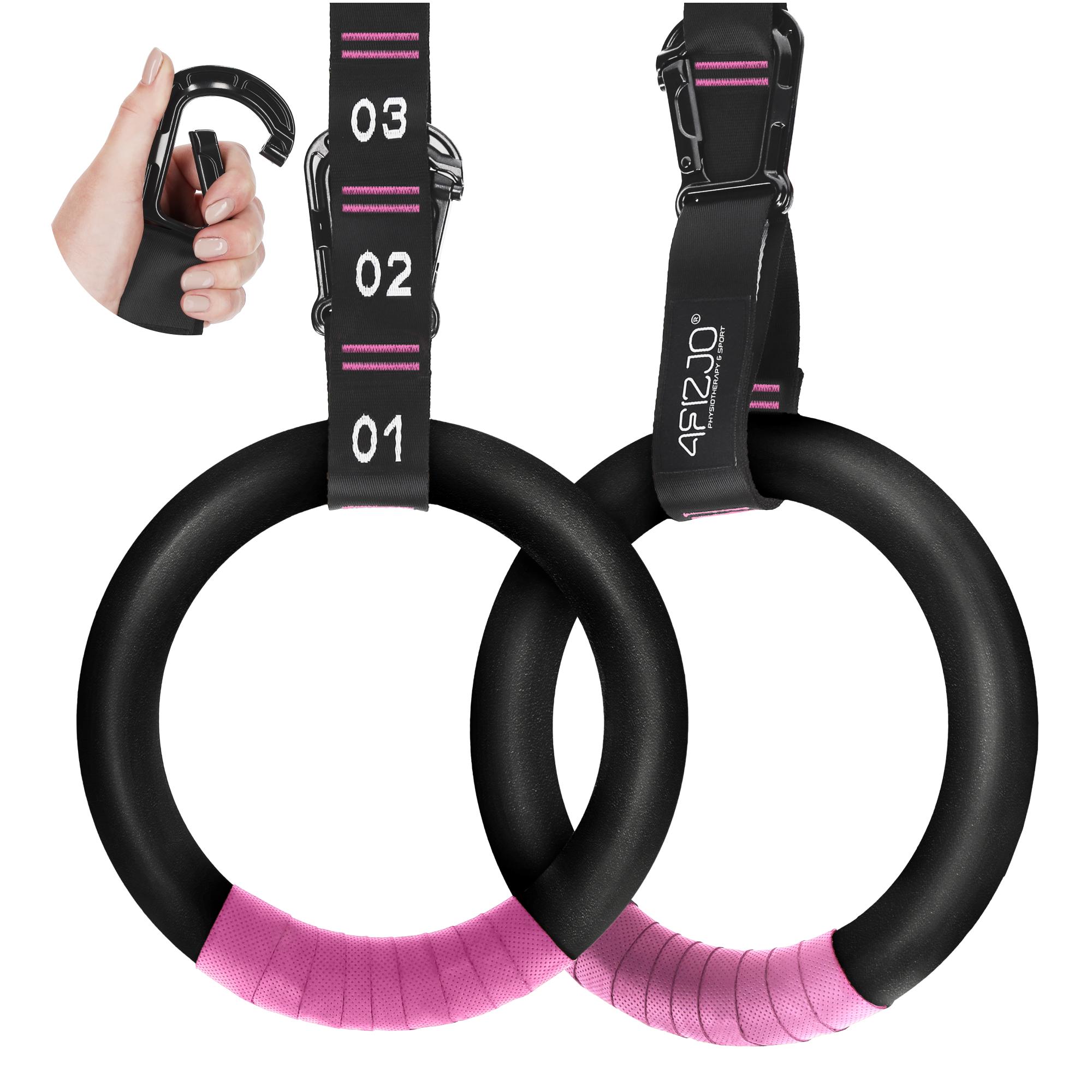 4FIZJO Gymnastikringe aus ABS, bis 200 kg belastbar, Schwarz-Rosa