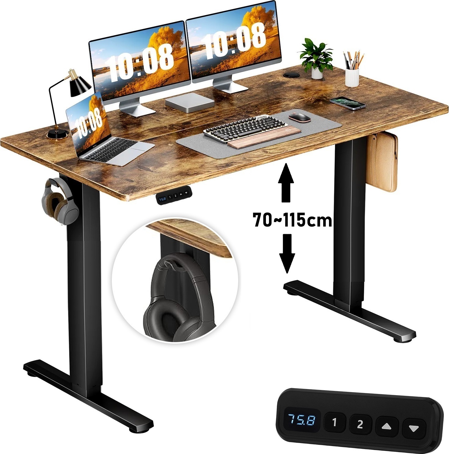 Höhenverstellbarer Schreibtisch, ergonomischer Stehtisch für Büro und Gaming, 140x60x70 cm, Schwarz - Flexibel und komfortabel für Sitzen und Stehen