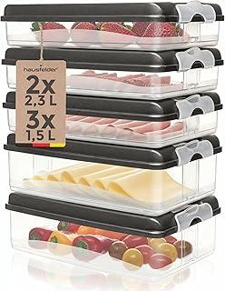 Akhan Hausfelder Aufschnittboxen für Wurst und Käse 3x1,5L + 2x2,3L + 5x Deckel, Kühlschrank Organizer, stapelbare Aufschnittdosen, Wurstdosen Käsedosen Set mit Deckel 174858736